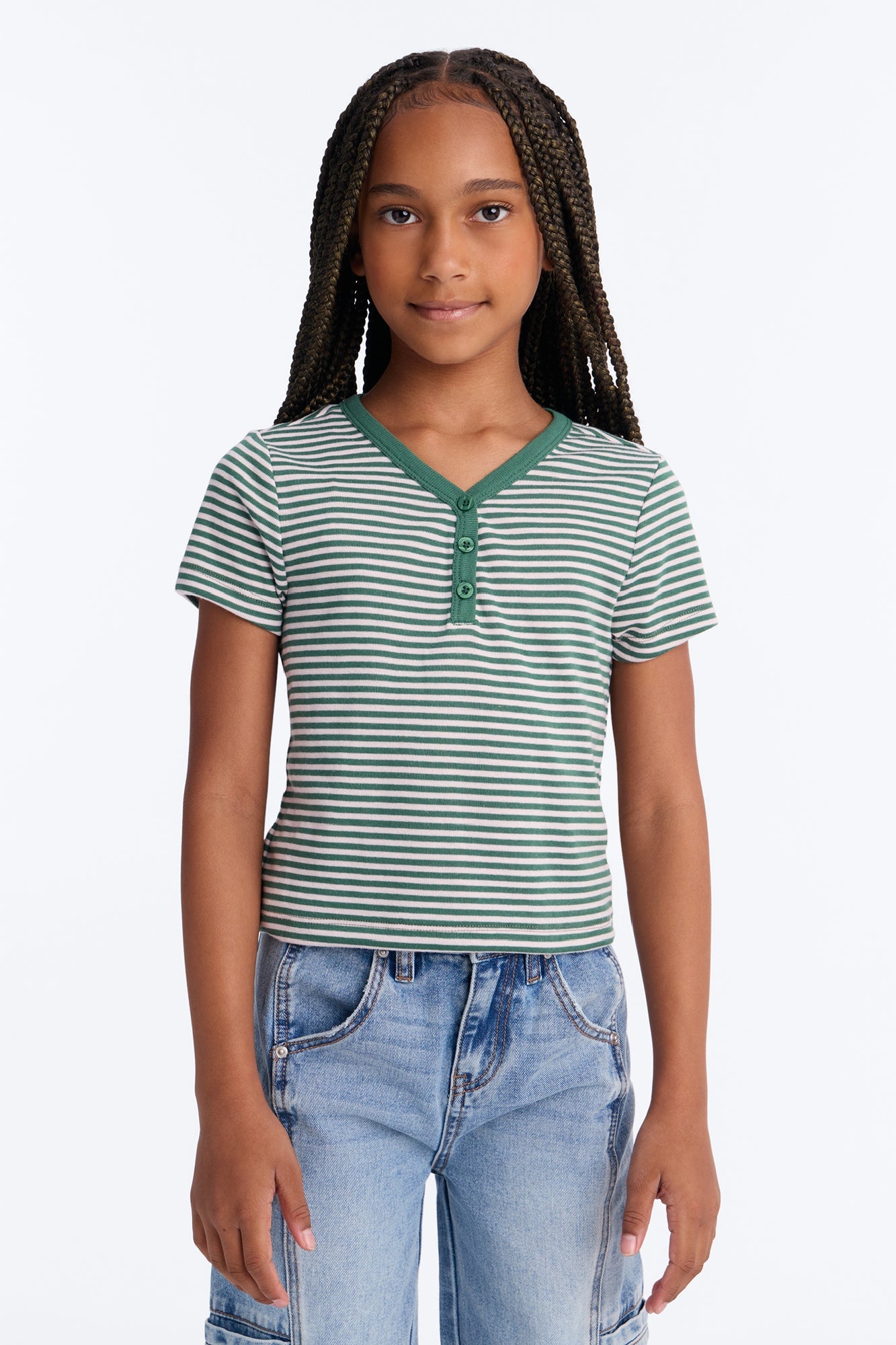 Mini Tell Me Striped Short Sleeve Henley - Pink/combo image 1
