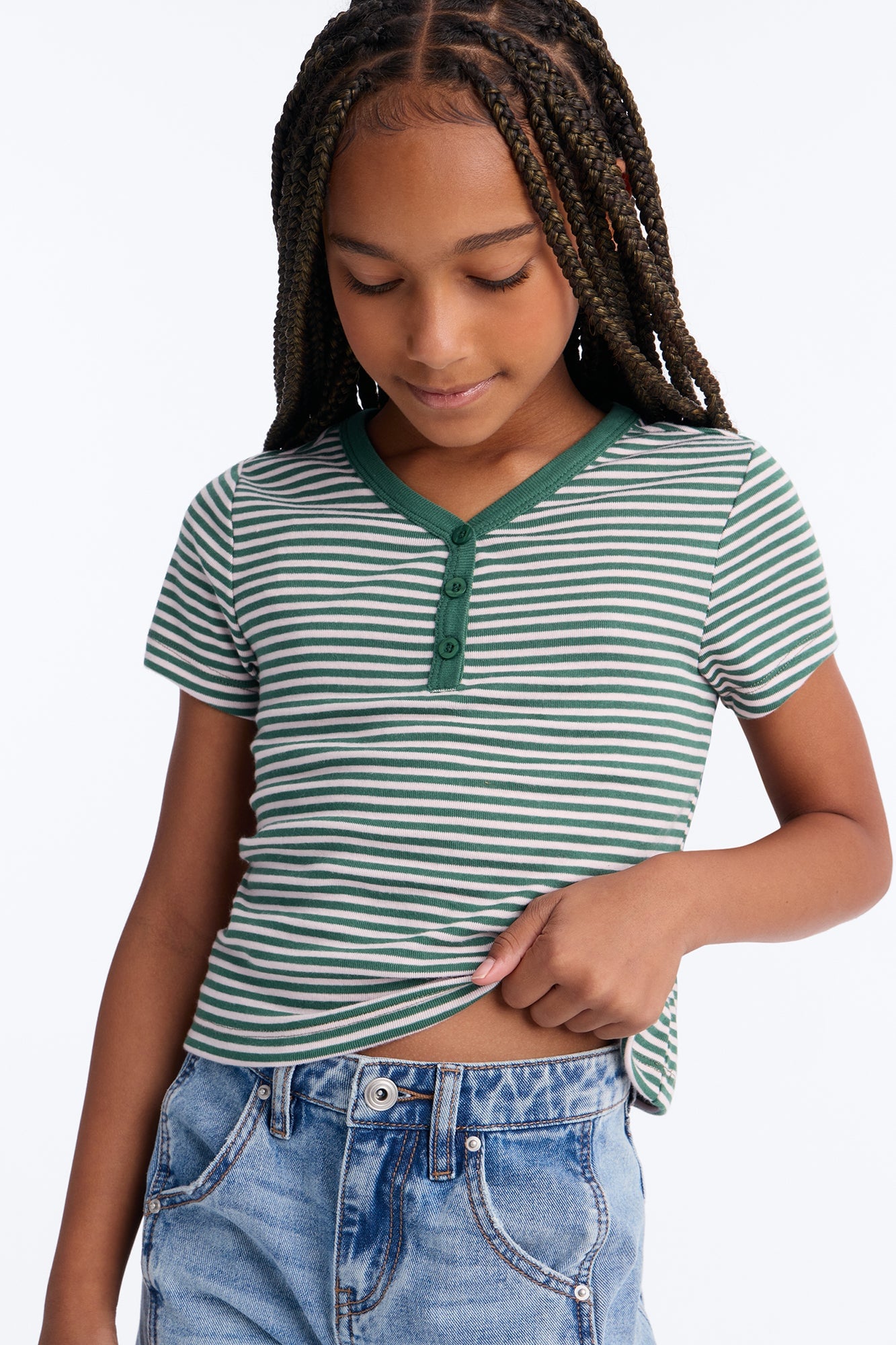 Mini Tell Me Striped Short Sleeve Henley - Pink/combo image 4