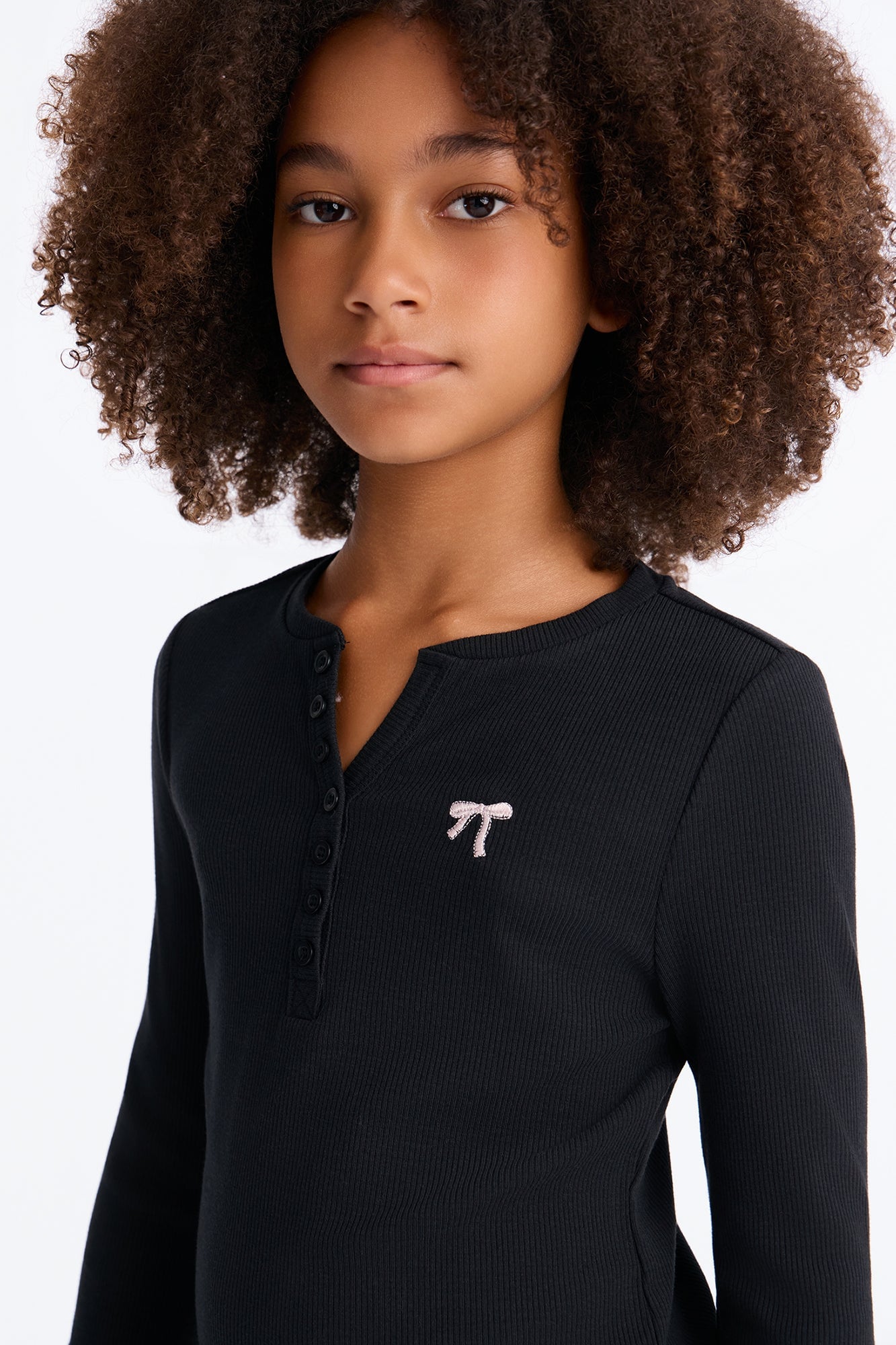 Mini See It Through Long Sleeve Henley - Black image 4