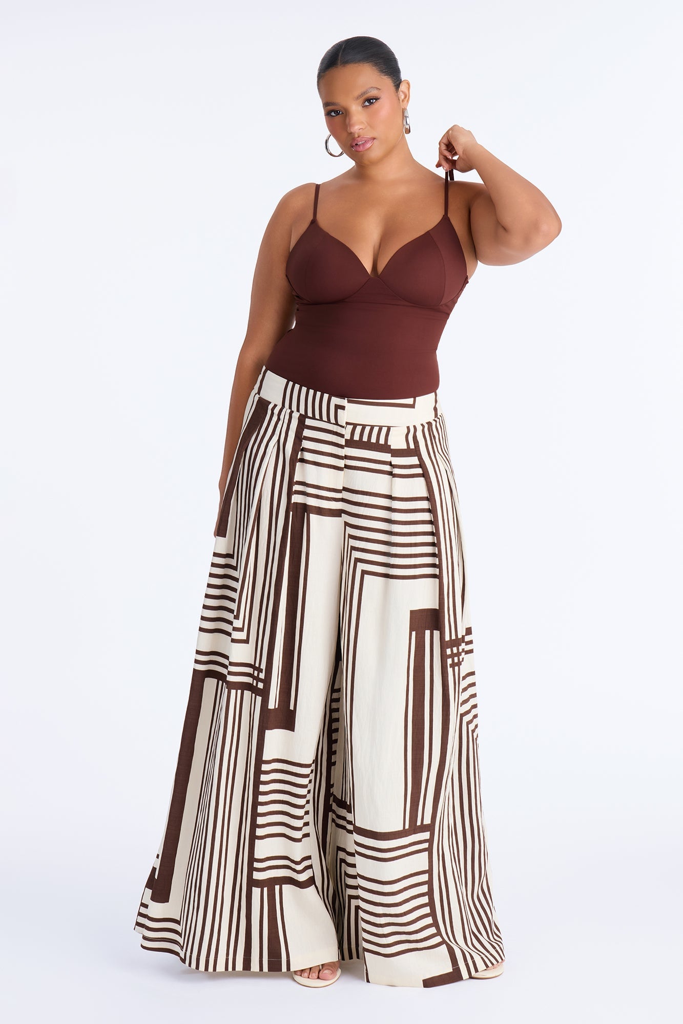 Pamela Geometric Wide Leg Pant - Brown Combo image 1