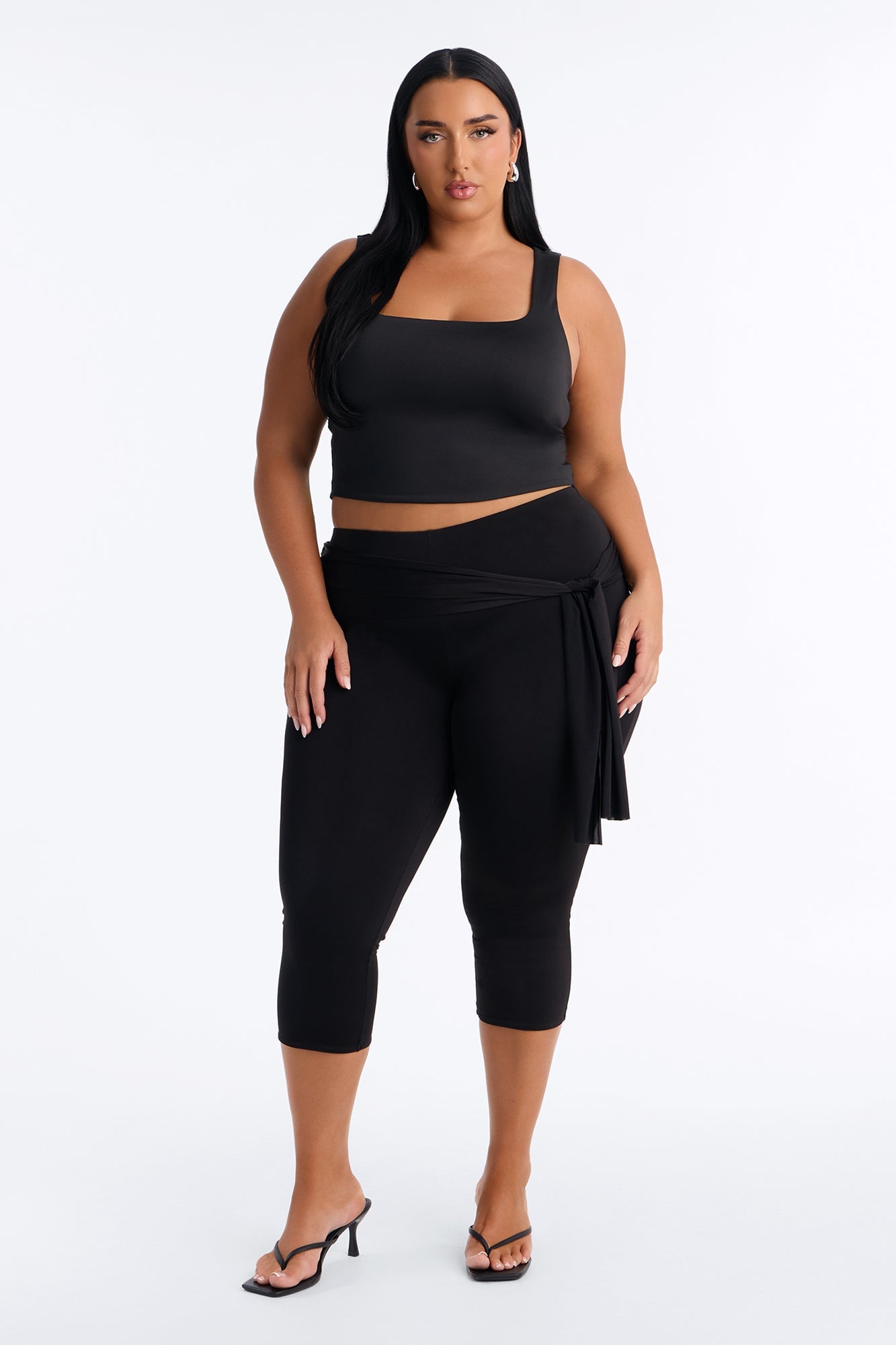Avery High Rise Tie Waist Capri Legging - Black image 2