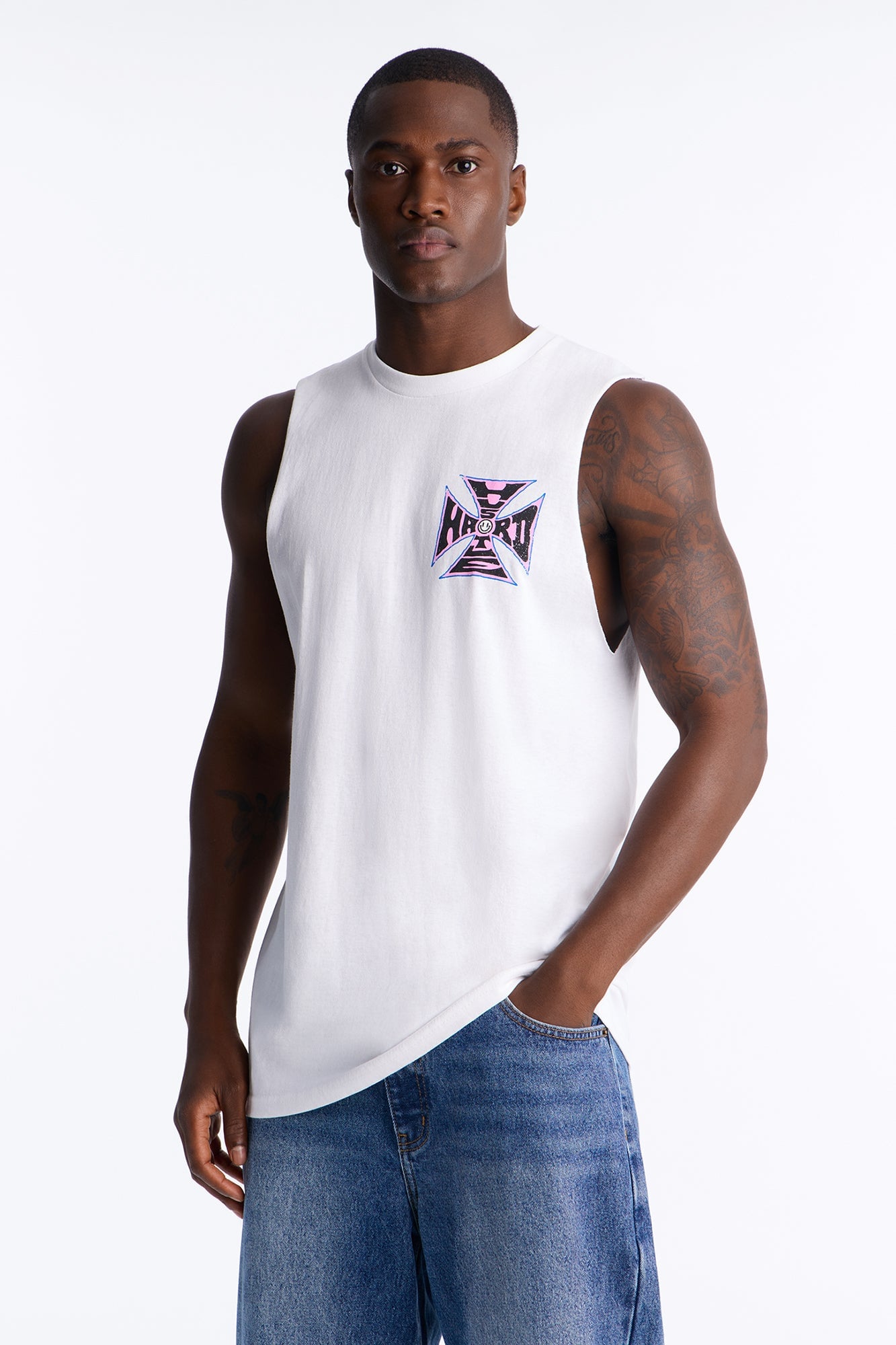 Hustle Hard Oversized Muscle Tee - White image 5