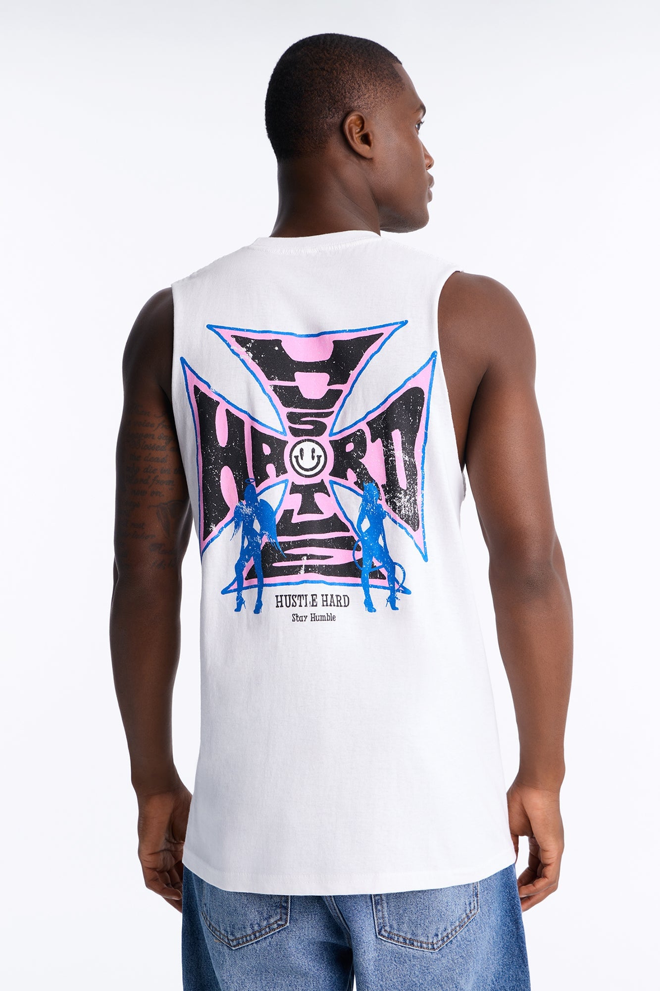Hustle Hard Oversized Muscle Tee - White image 8