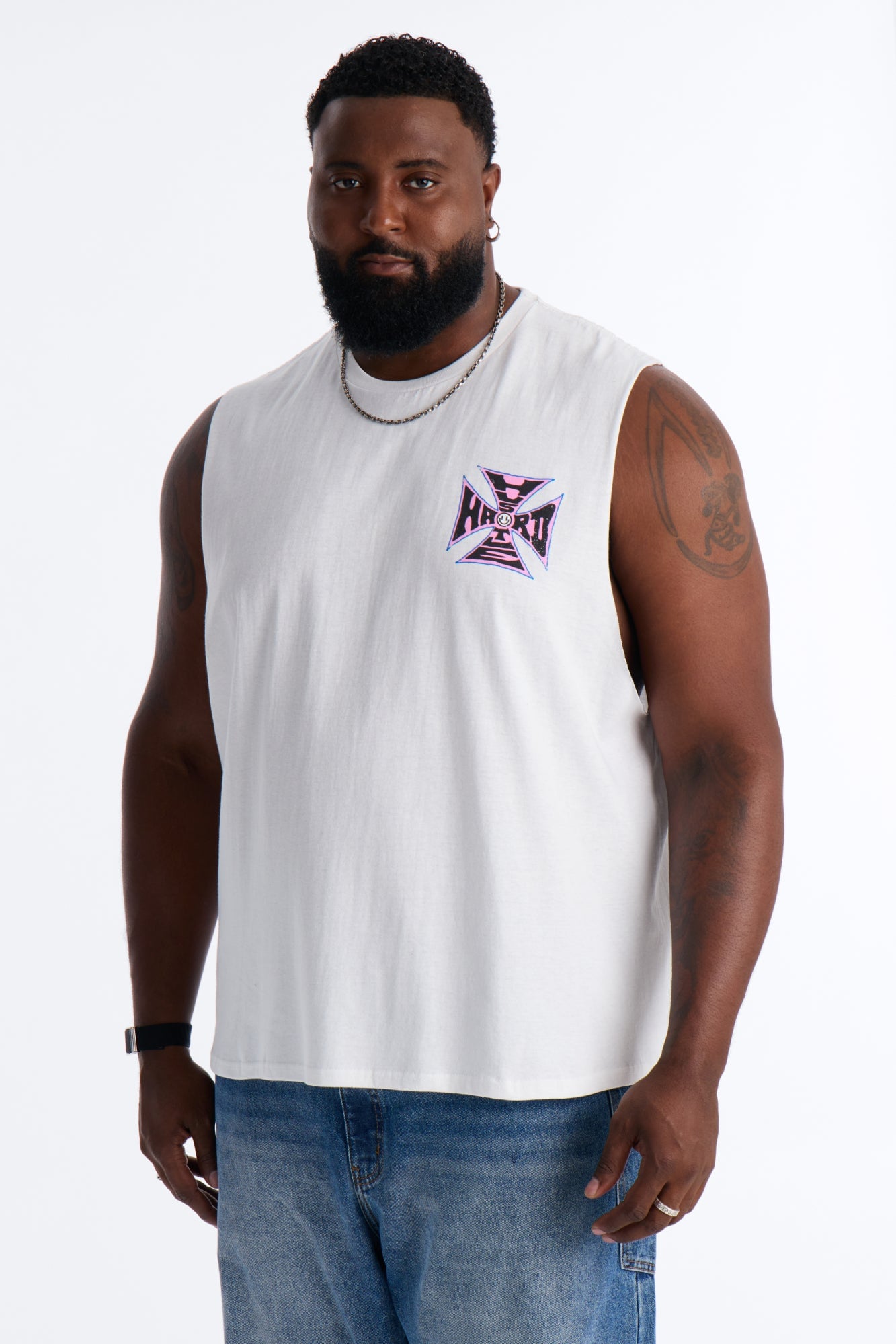 Hustle Hard Oversized Muscle Tee - White image 1