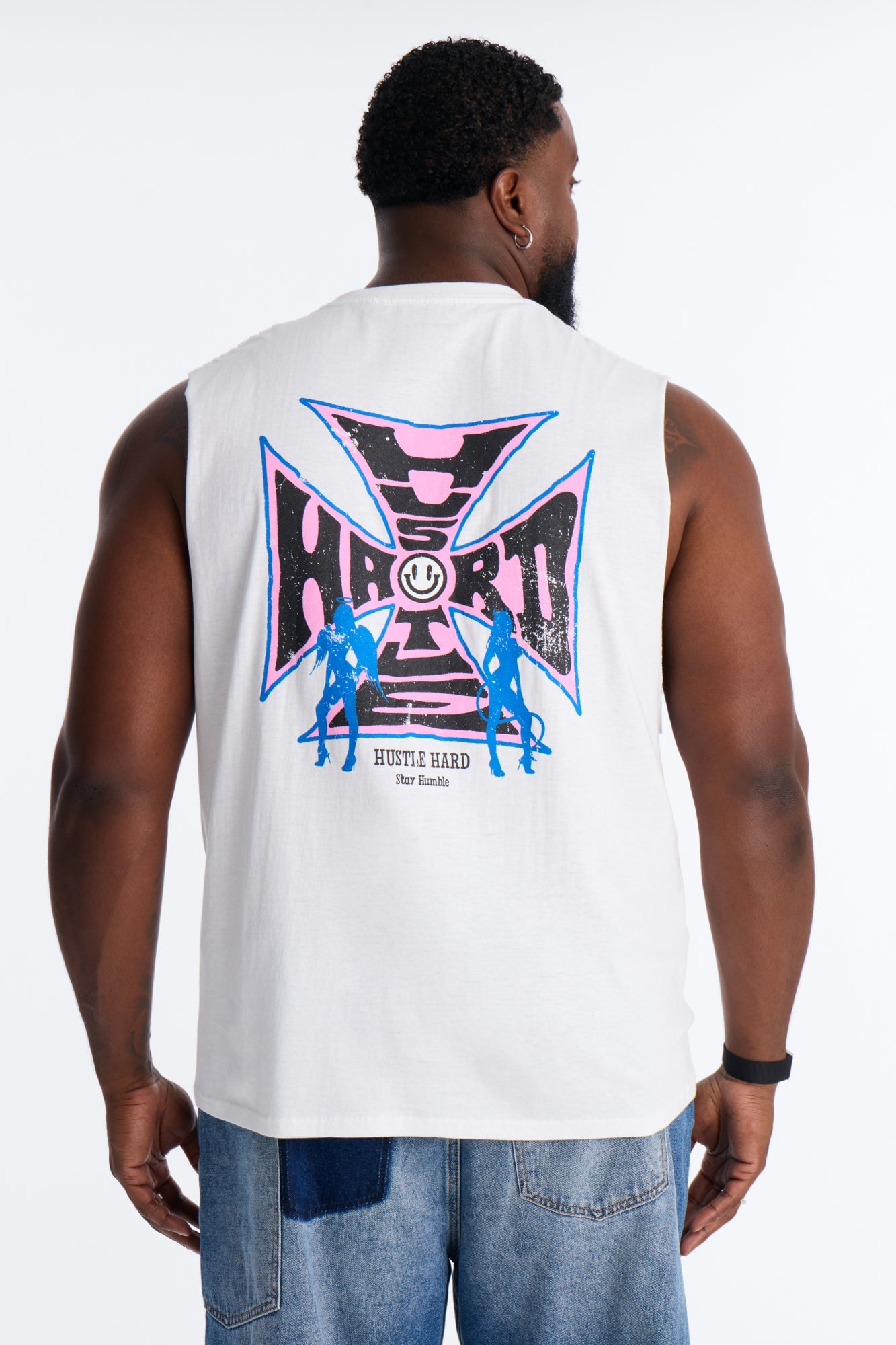 Hustle Hard Oversized Muscle Tee - White image 4