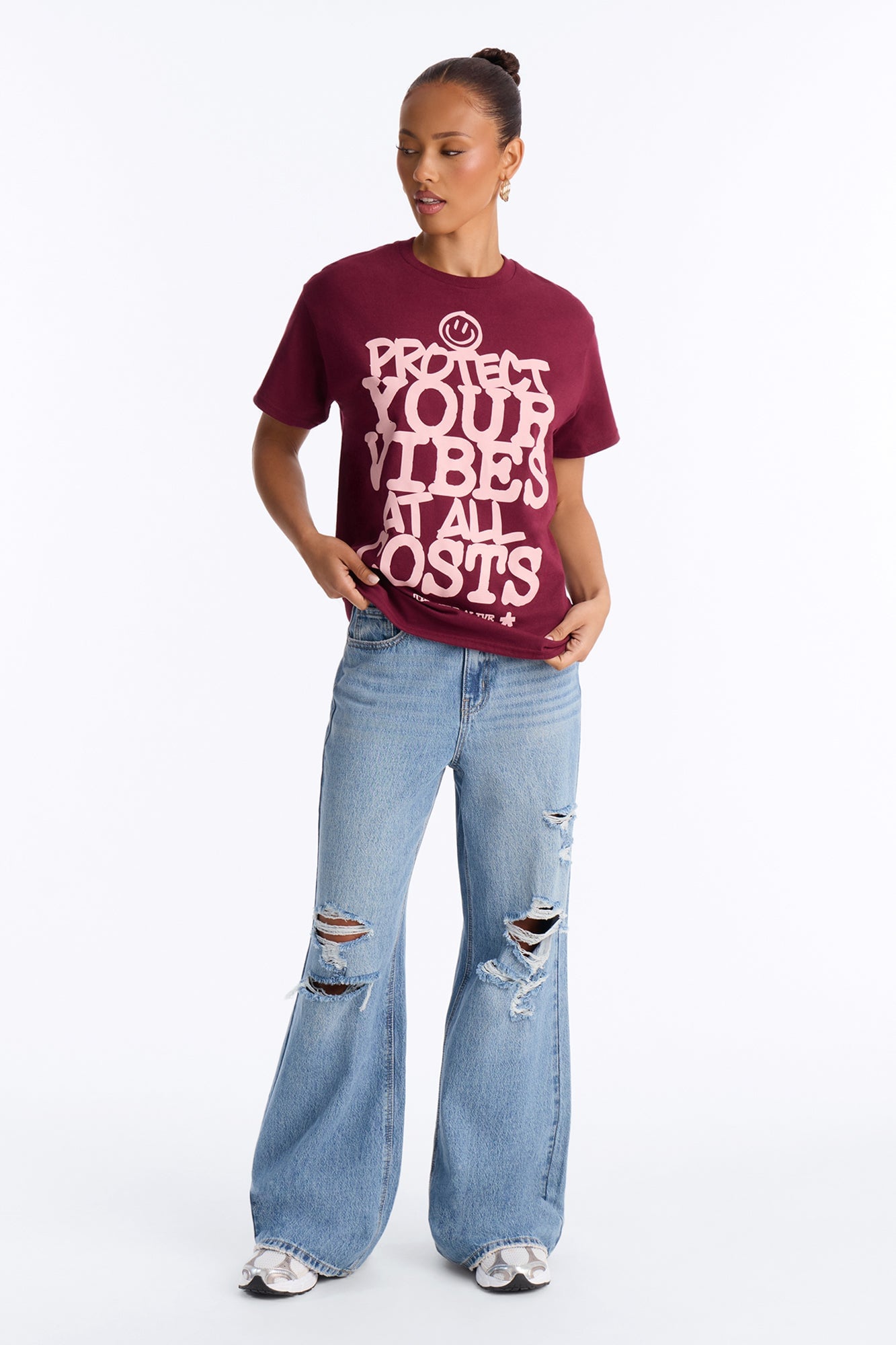 Protect Your Vibes Oversized Tee - Burgundy image 2