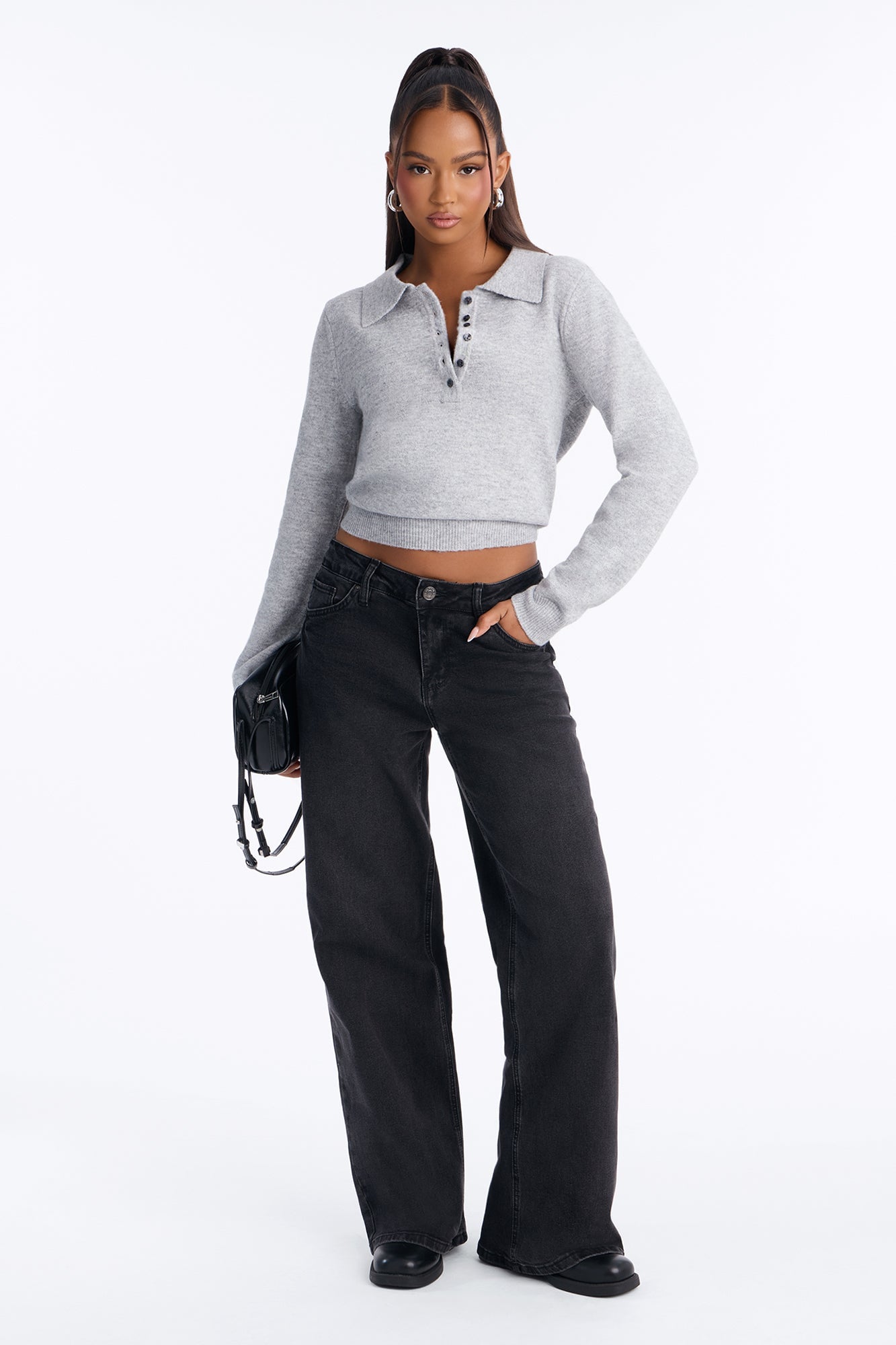 Mariah Button Up Pullover Sweater - Heather Grey image 2
