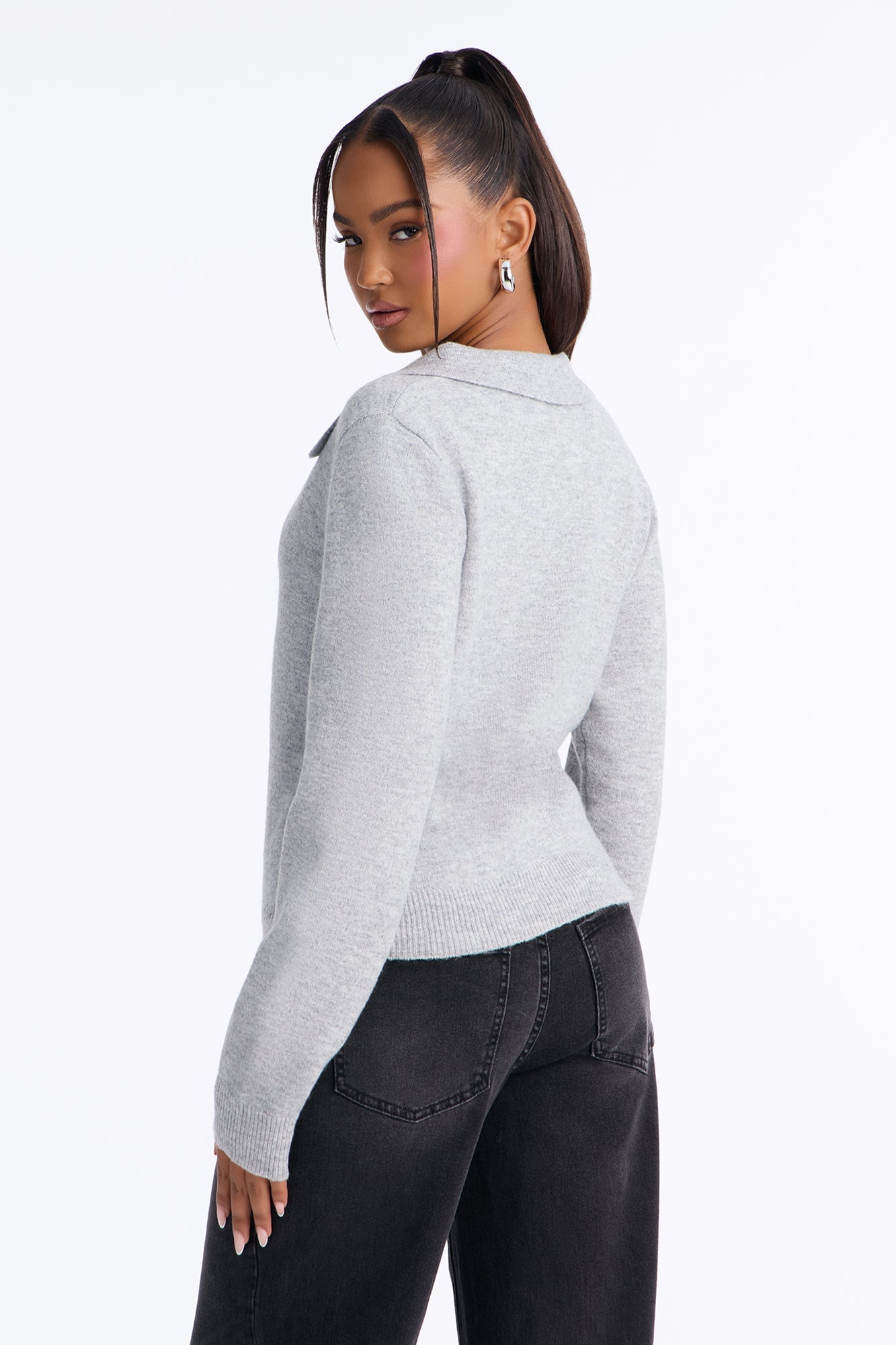 Mariah Button Up Pullover Sweater - Heather Grey image 4