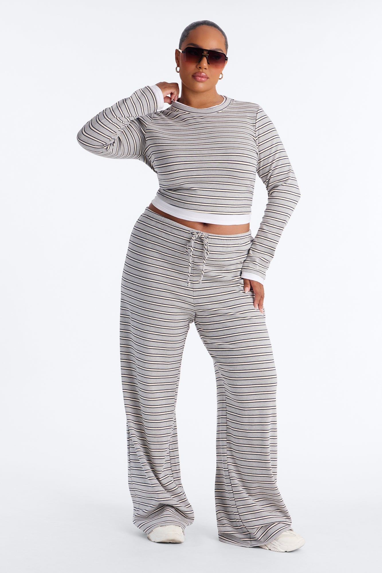 Blair Striped Wide Leg Pant Set - HeatherGrey image 1