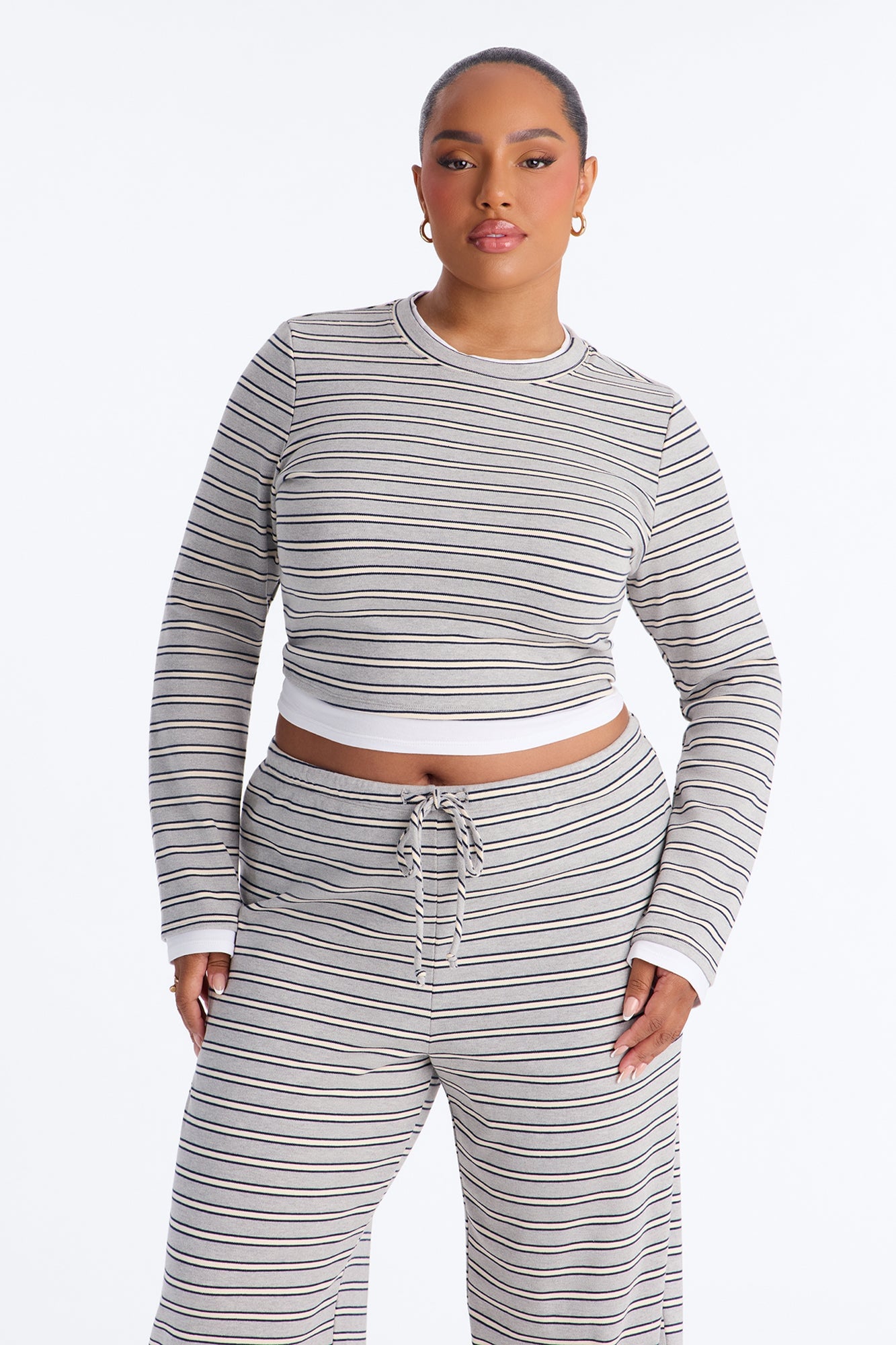 Blair Striped Wide Leg Pant Set - HeatherGrey image 2