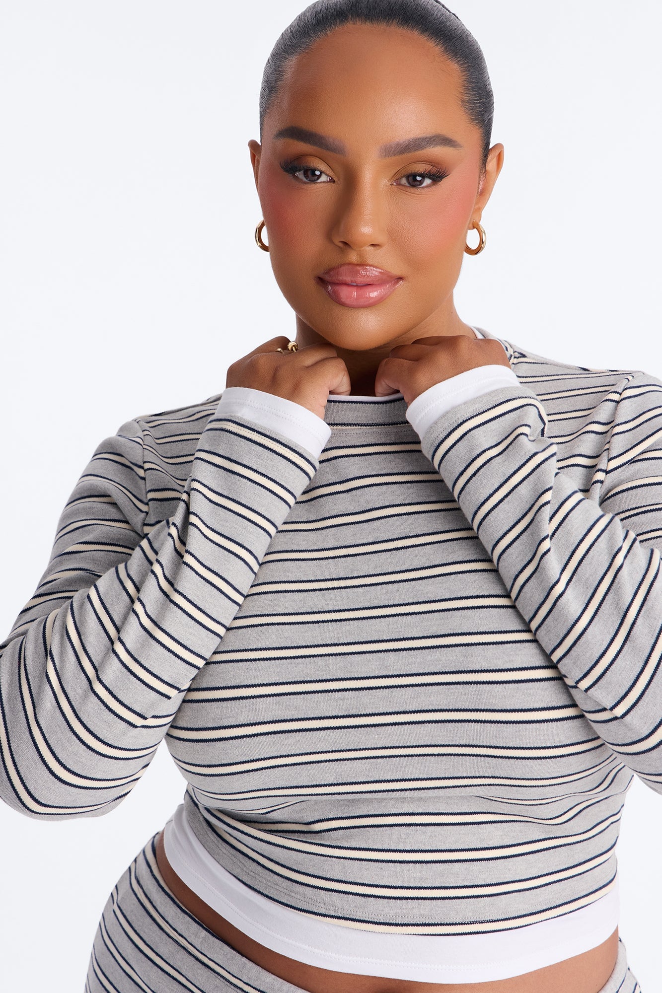 Blair Striped Wide Leg Pant Set - HeatherGrey image 4