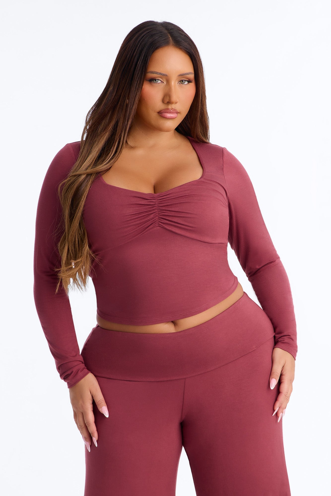 Katrina Foldover Gaucho Pant Set - Mauve image 2