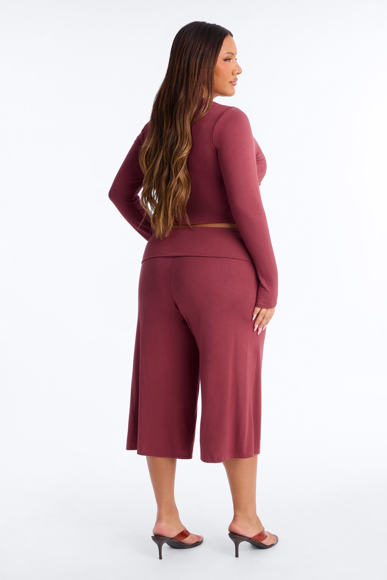 Katrina Foldover Gaucho Pant Set - Mauve image 4
