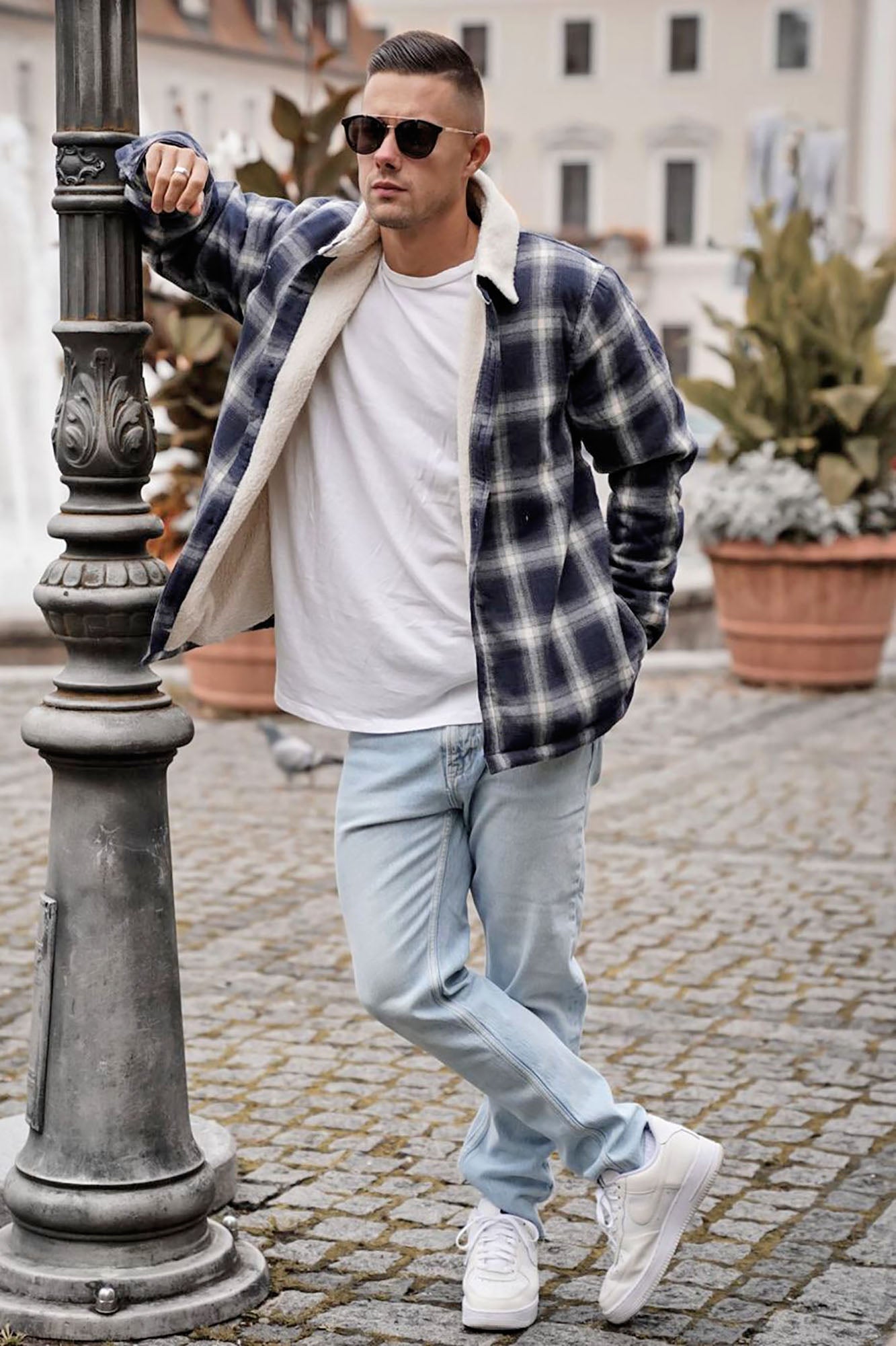 Sherpa Flannel Shacket - Blue/combo image 7
