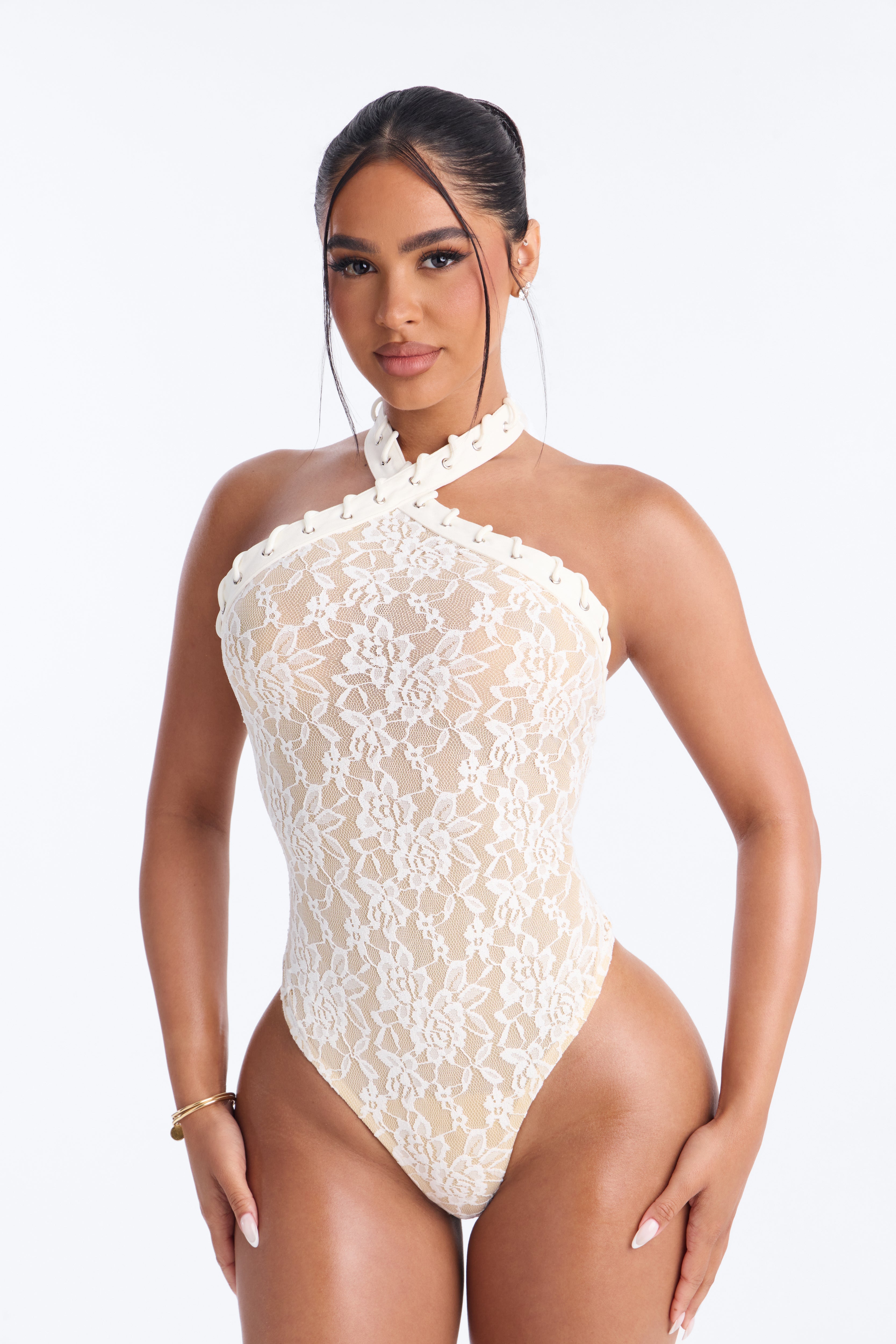 Sweet Temptation Lace Halter Bodysuit - White image 11