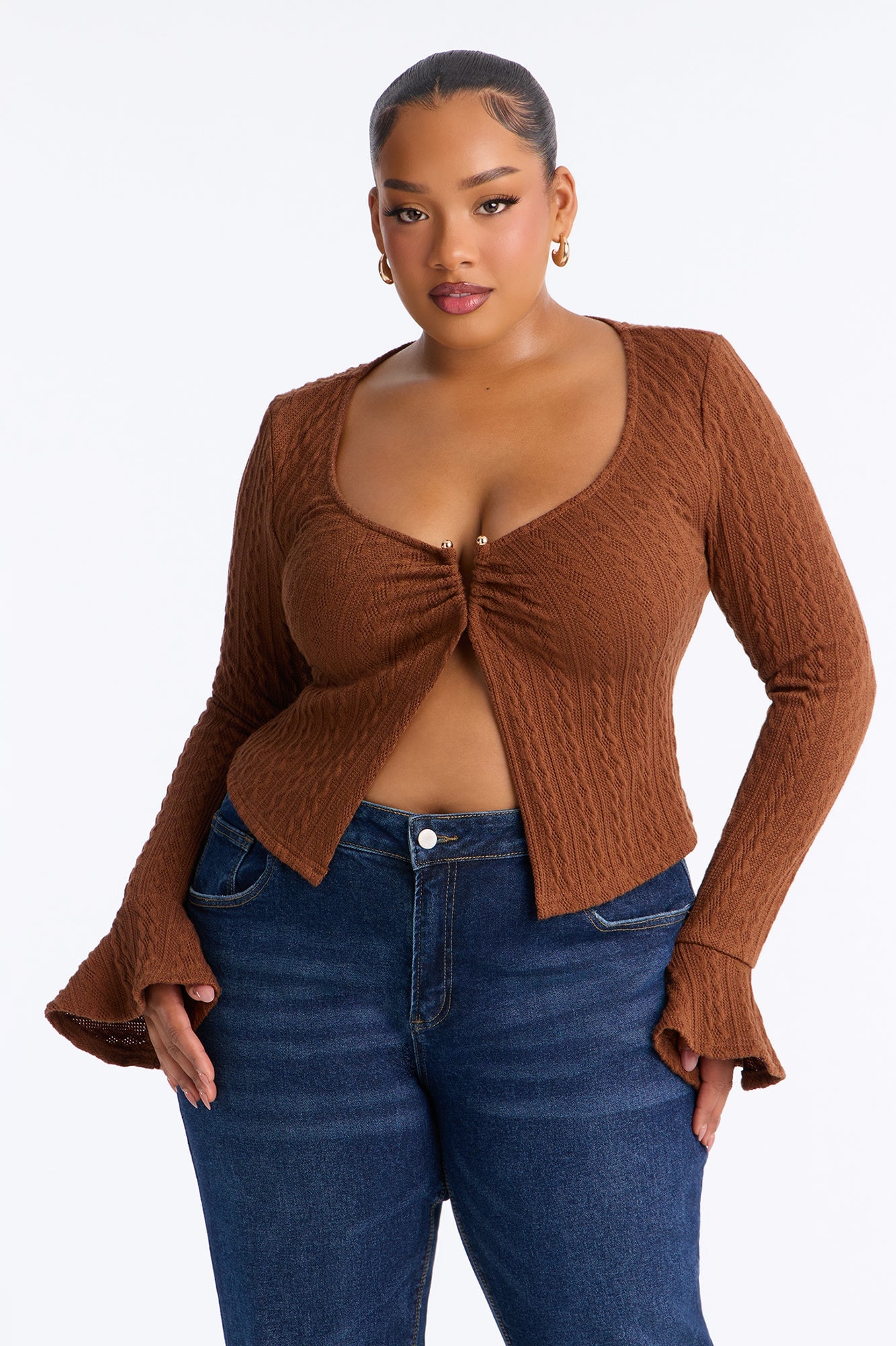Mia Long Sleeve Top - Brown image 1