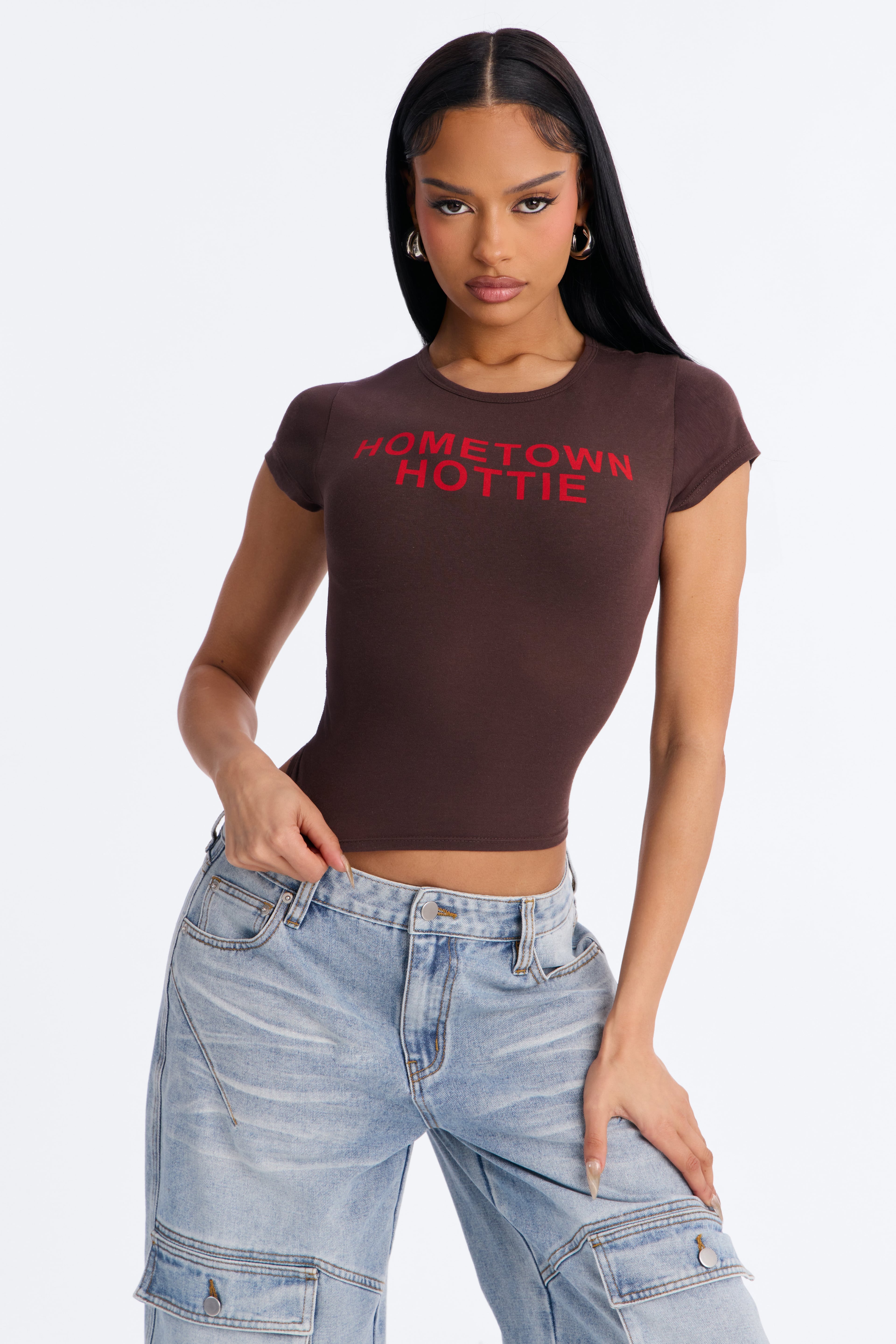 Hometown Hottie Fitted Tee - Brown image 2