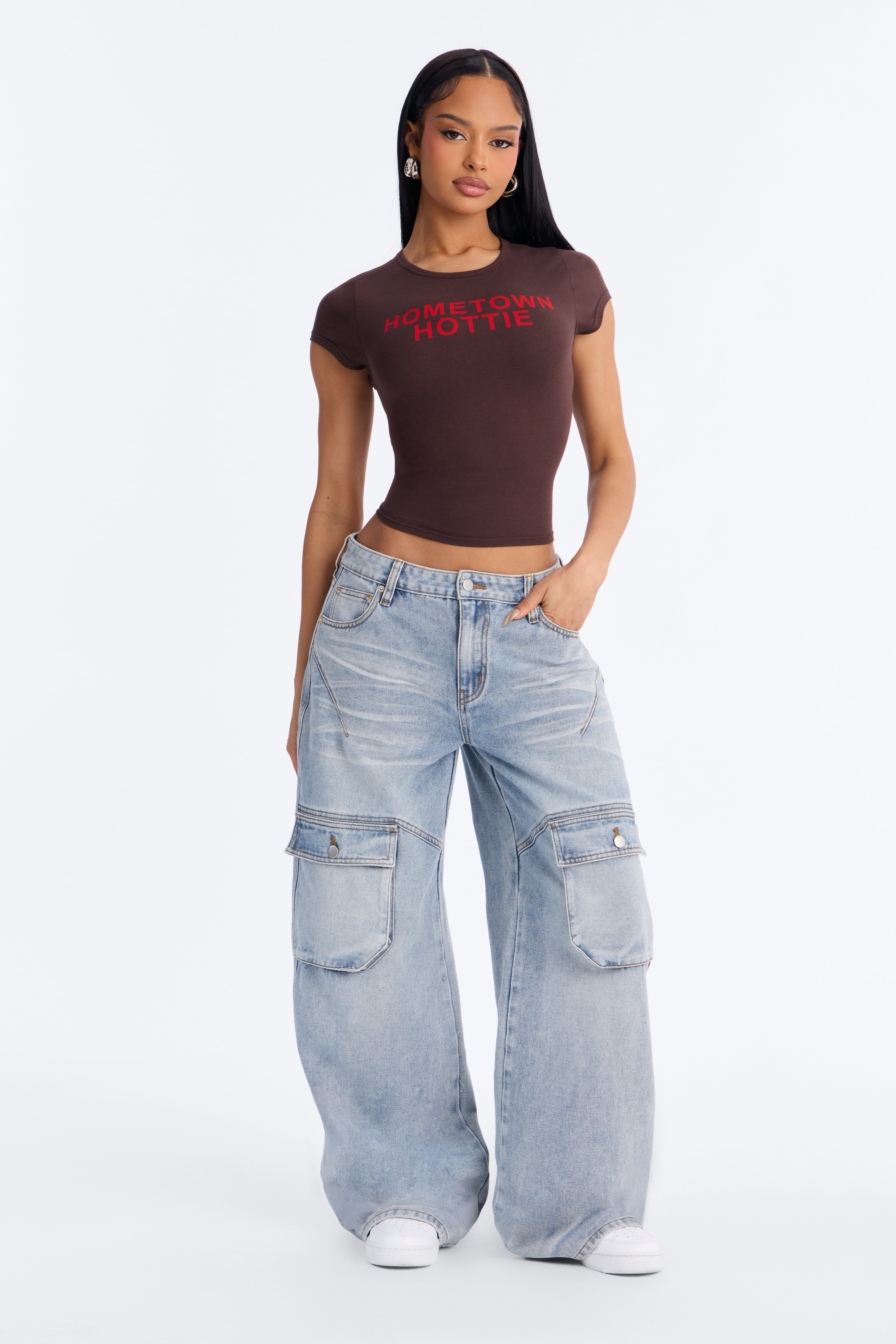 Hometown Hottie Fitted Tee - Brown image 3