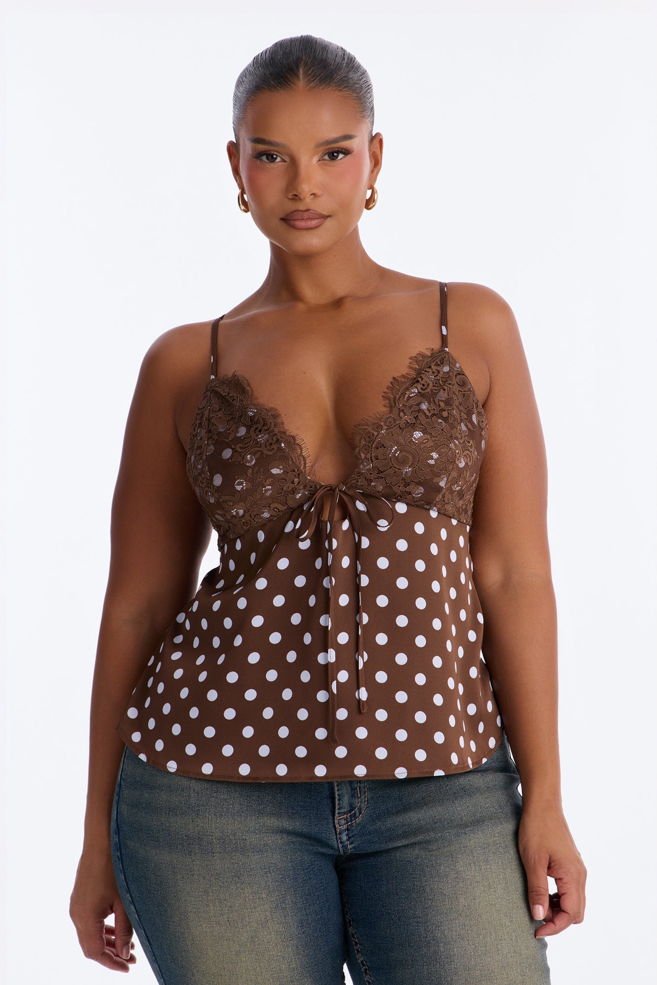 Maribelle Polka Dot Cami Top - Brown/combo image 1