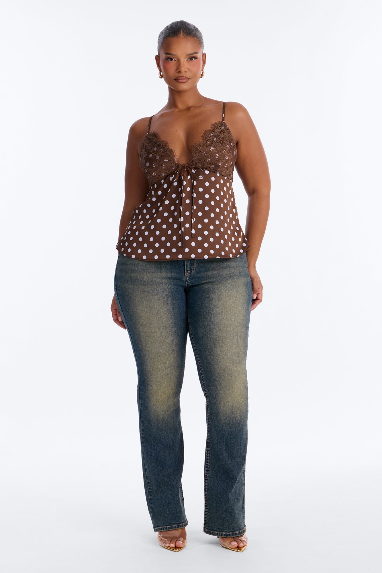 Maribelle Polka Dot Cami Top - Brown/combo image 2
