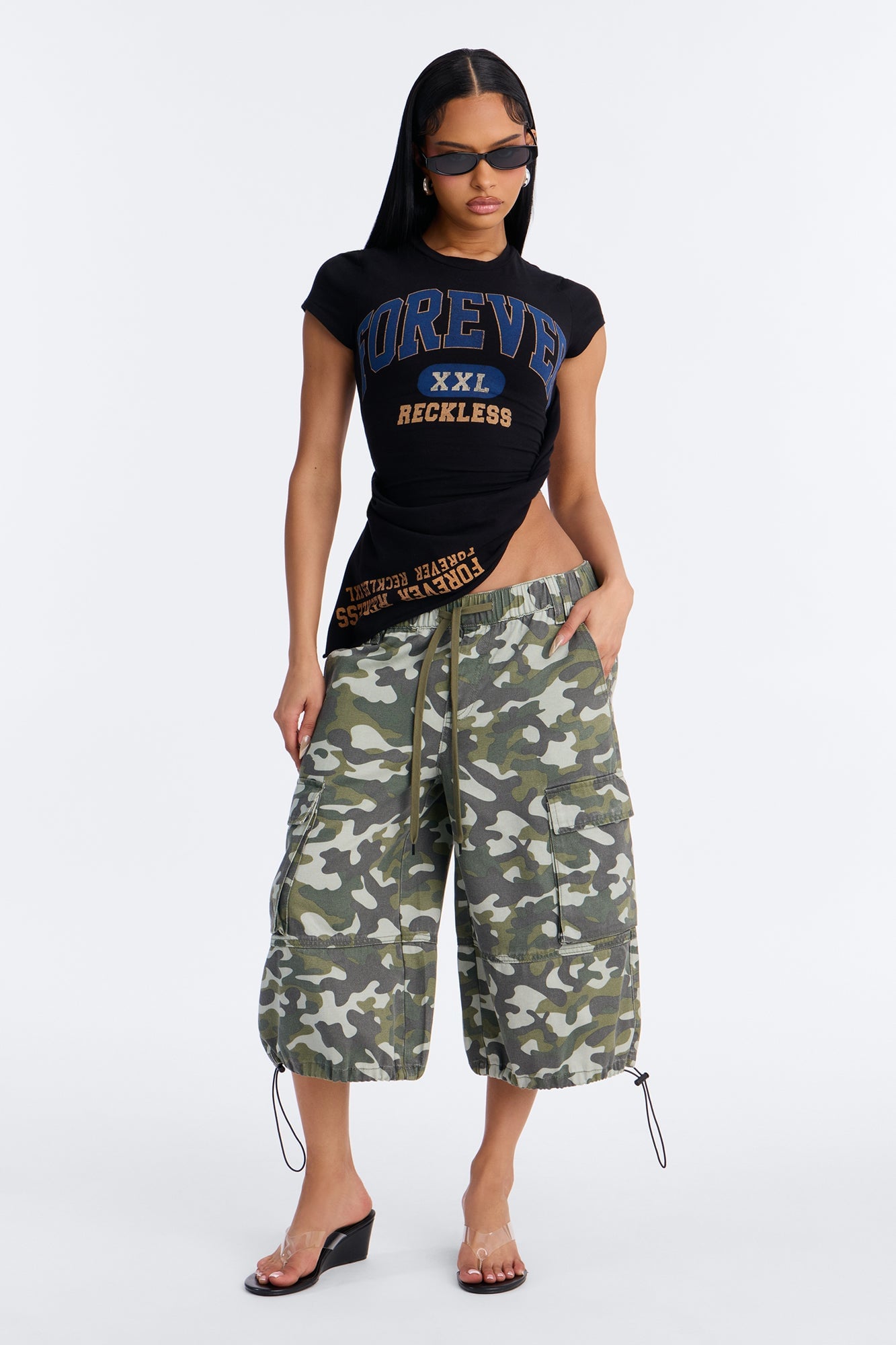 Forever Reckless Asymmetrical Short Sleeve Tee - Black image 6