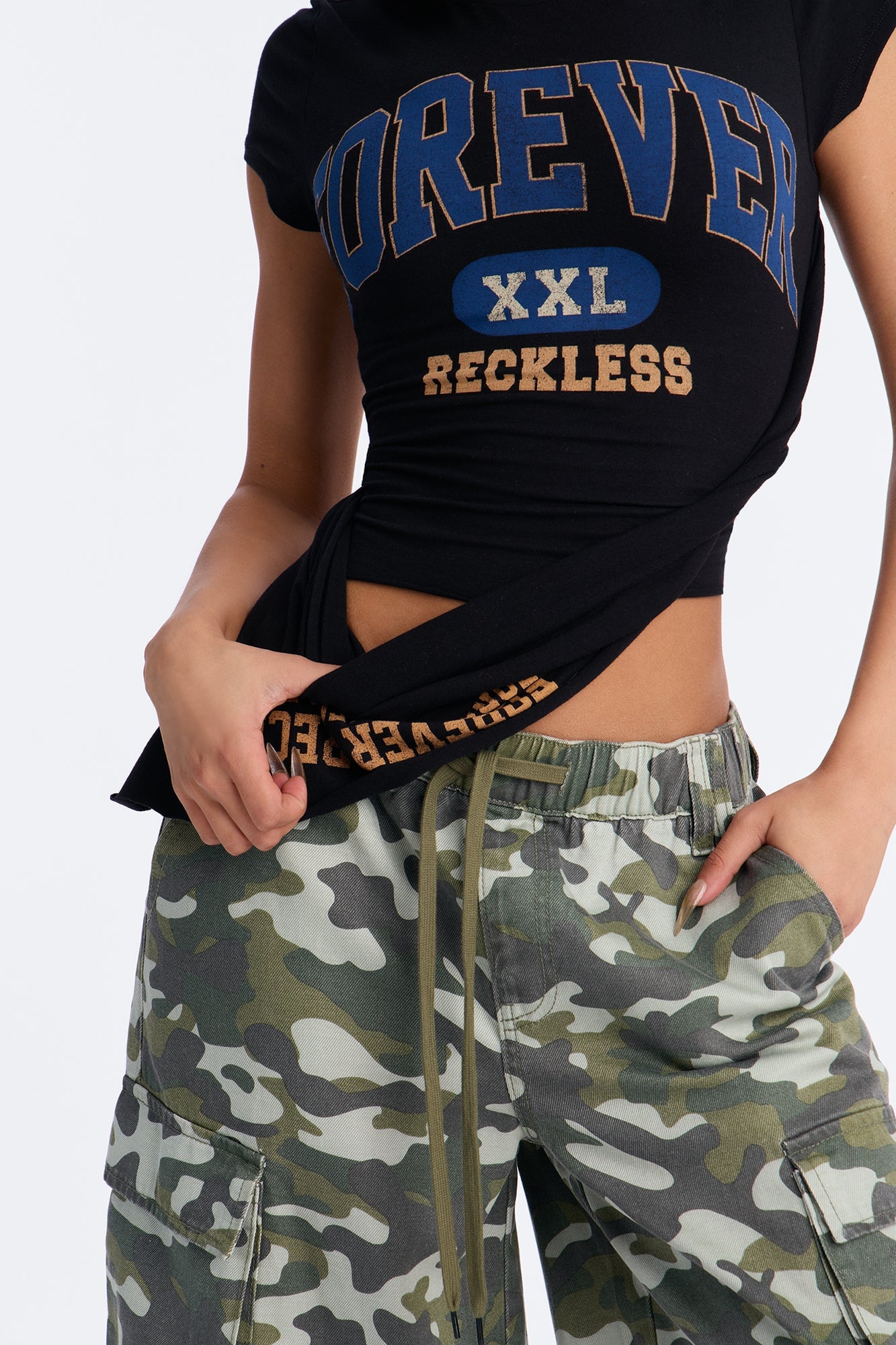 Forever Reckless Asymmetrical Short Sleeve Tee - Black image 7
