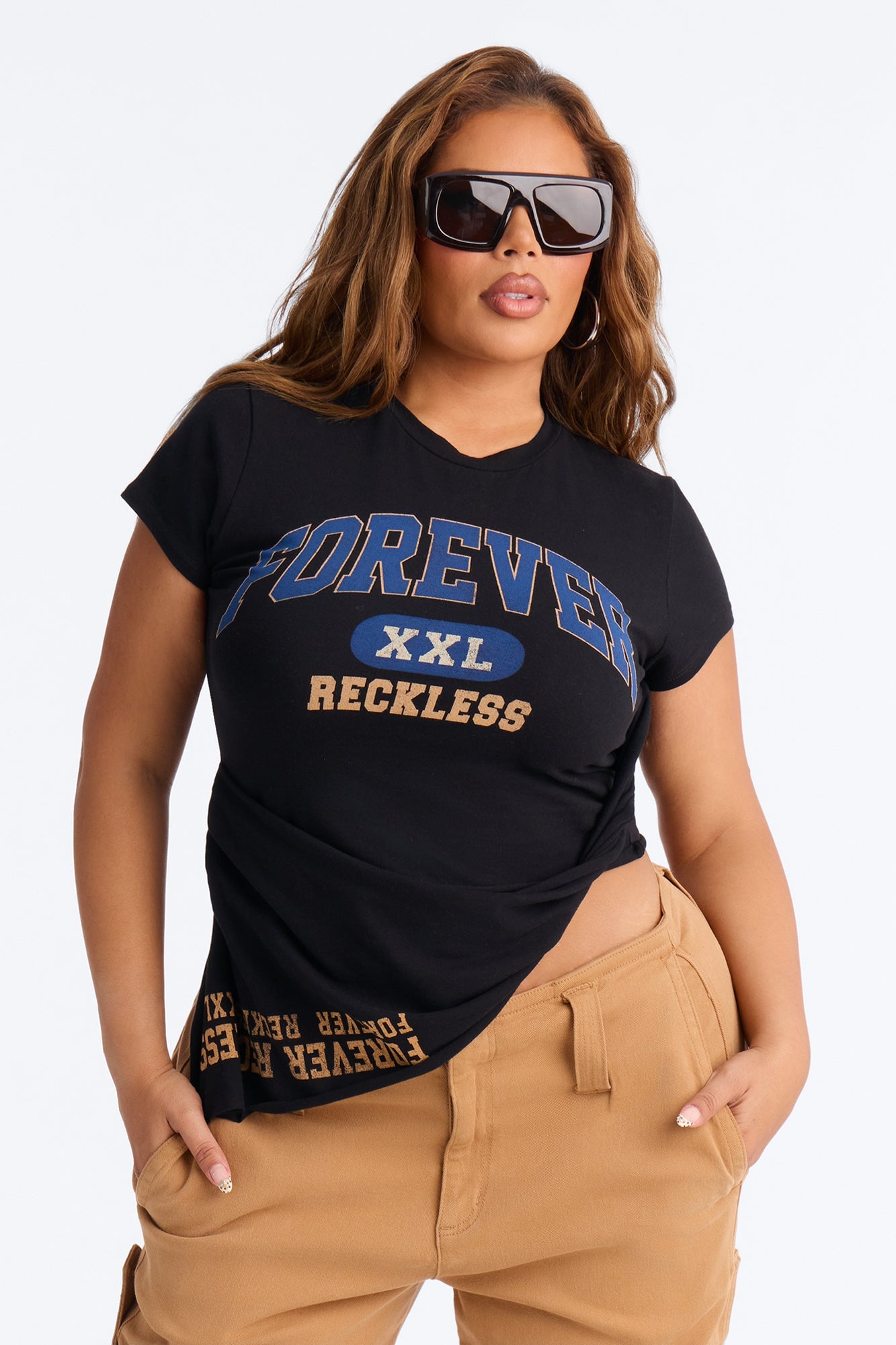 Forever Reckless Asymmetrical Short Sleeve Tee - Black image 1