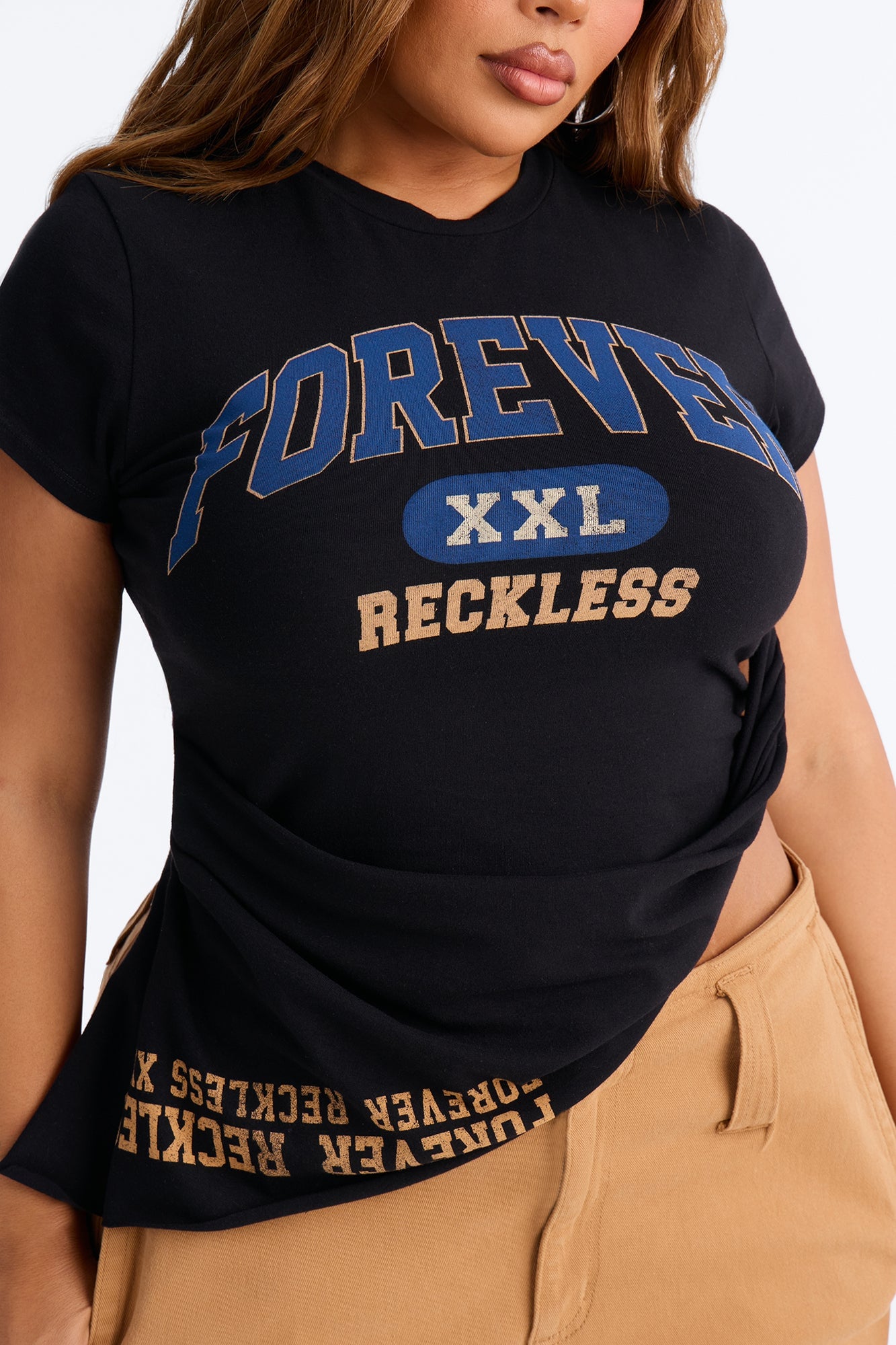 Forever Reckless Asymmetrical Short Sleeve Tee - Black image 4