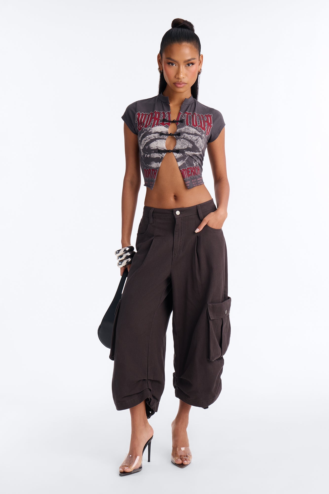 Off The Record Cut Out Baby Tee - Grey image 6