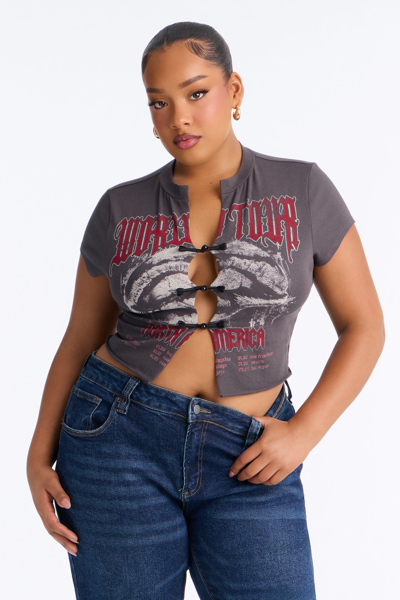 Off The Record Cut Out Baby Tee - Grey image 1
