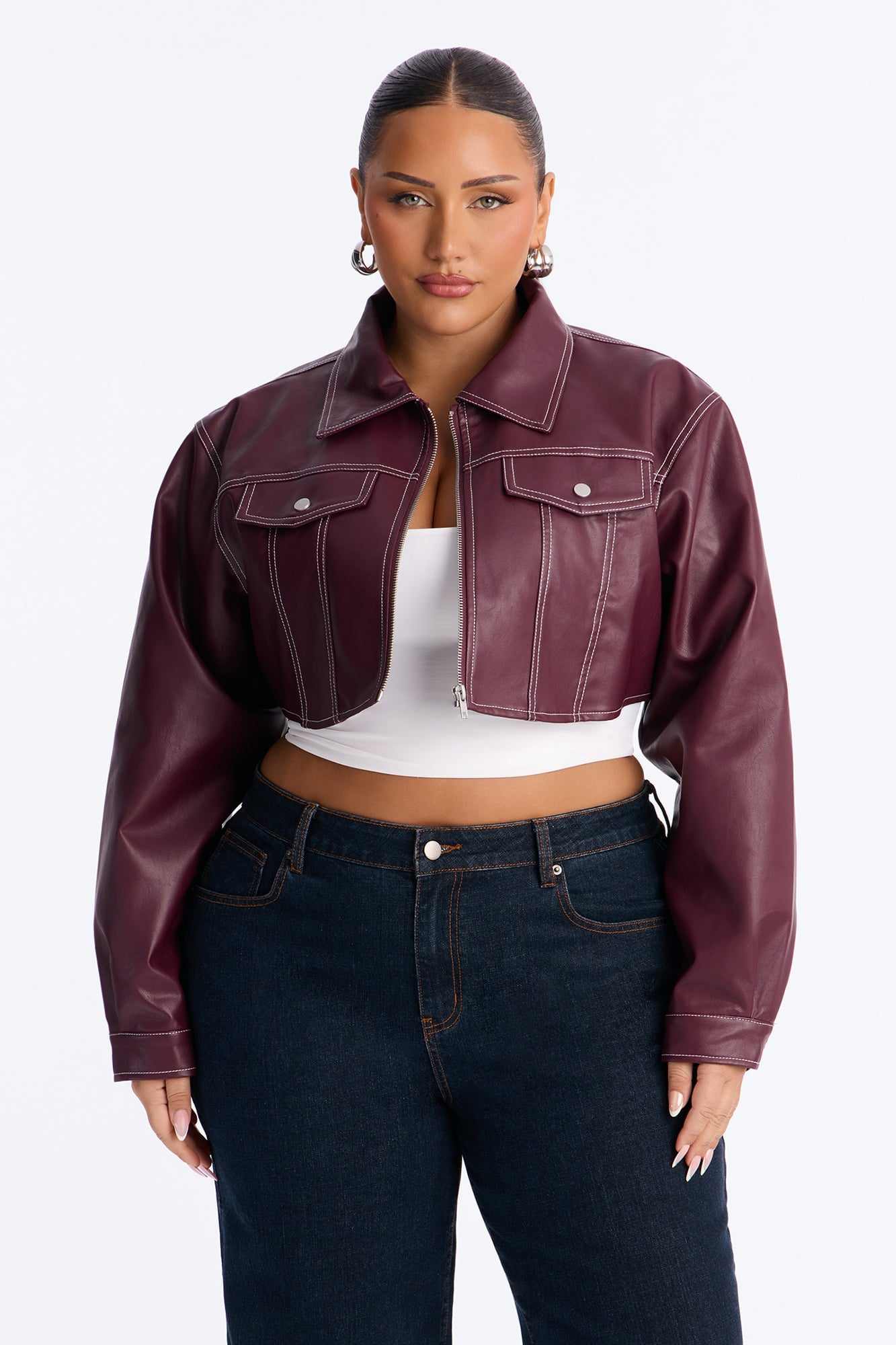 Elora Cropped Jacket - Burgundy image 2