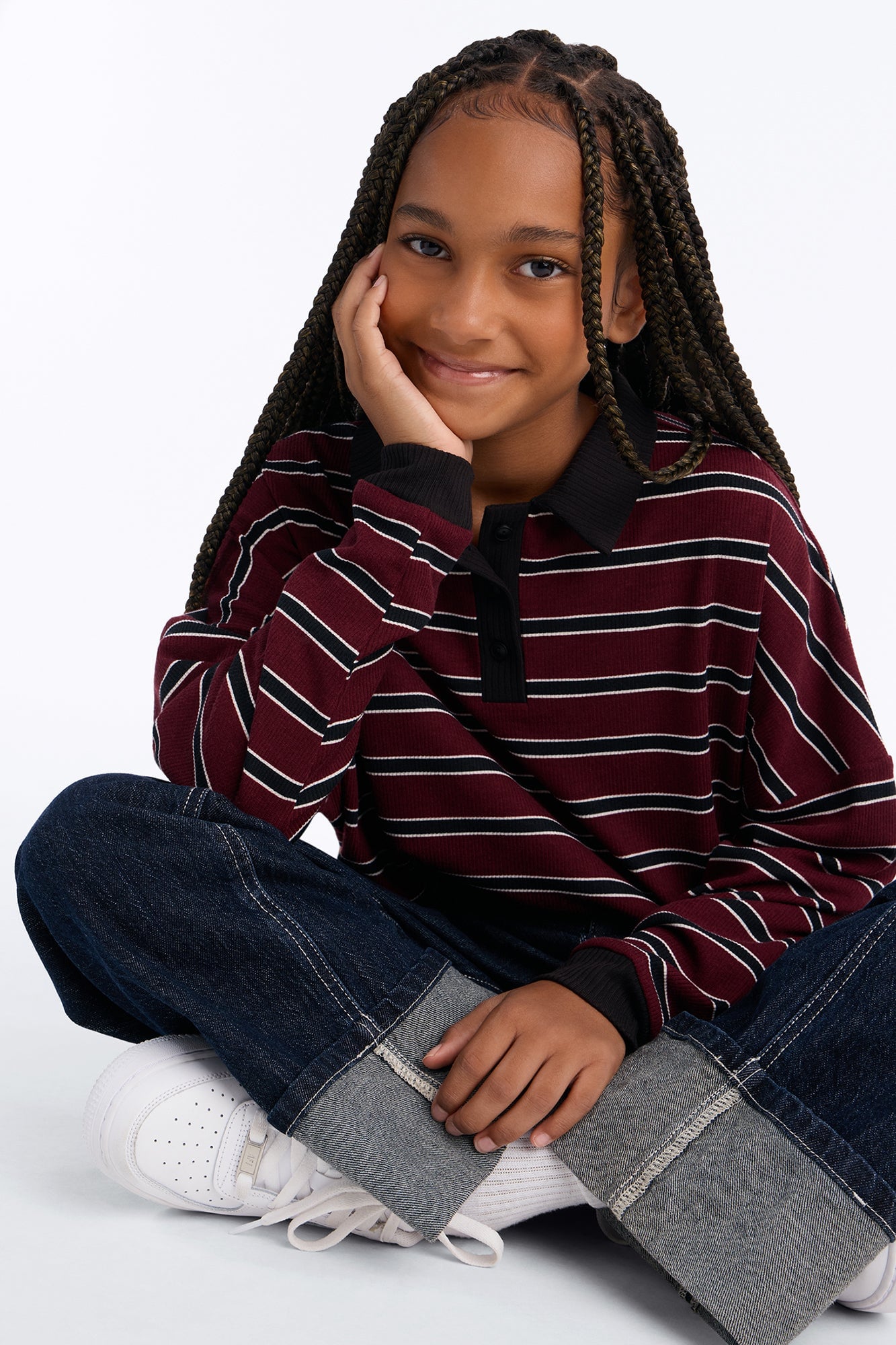 Mini Sloane Striped Polo Top - Burgundy image 4