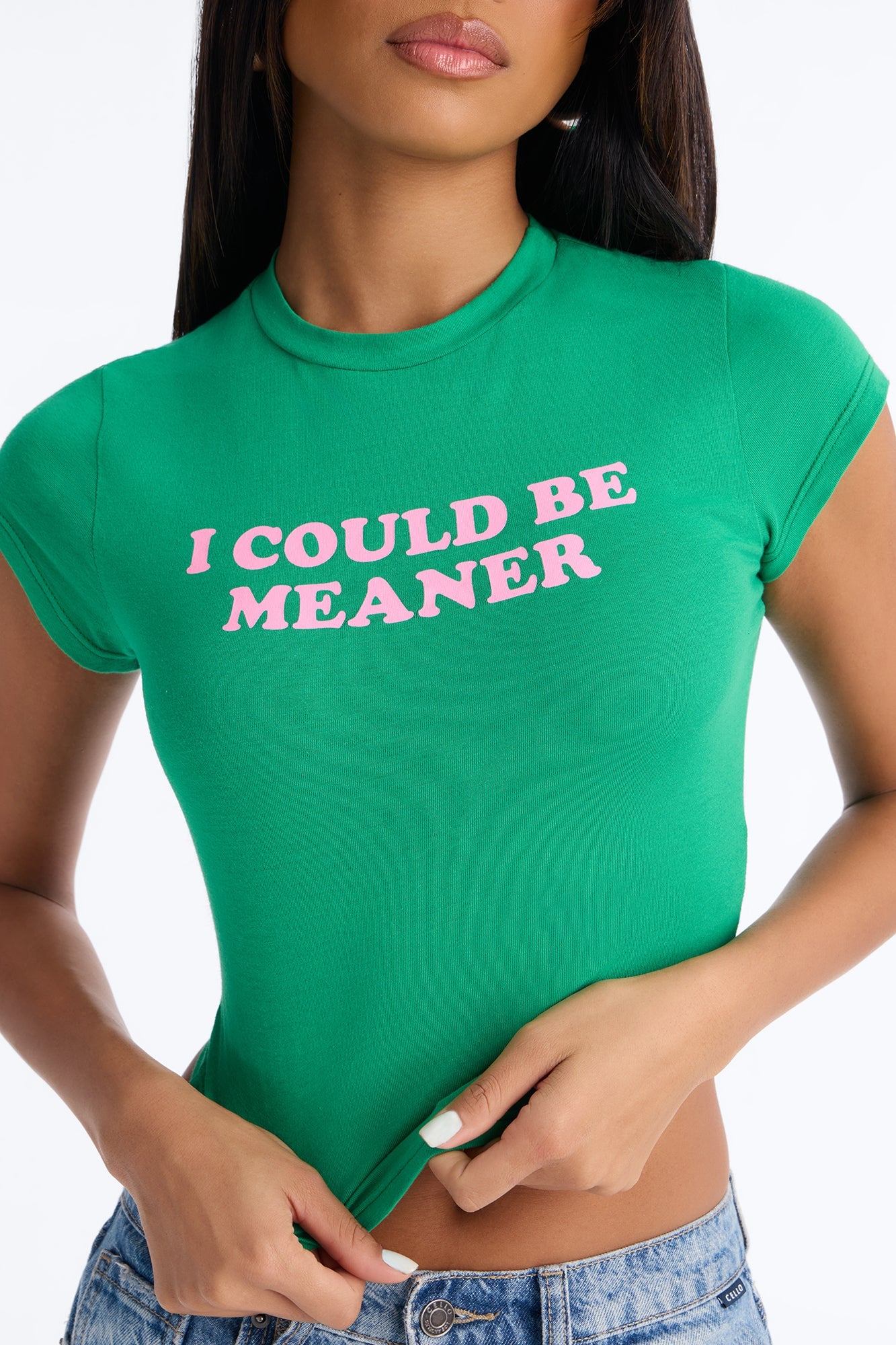I Could Be Meaner Cropped Baby Tee - Green/combo image 7