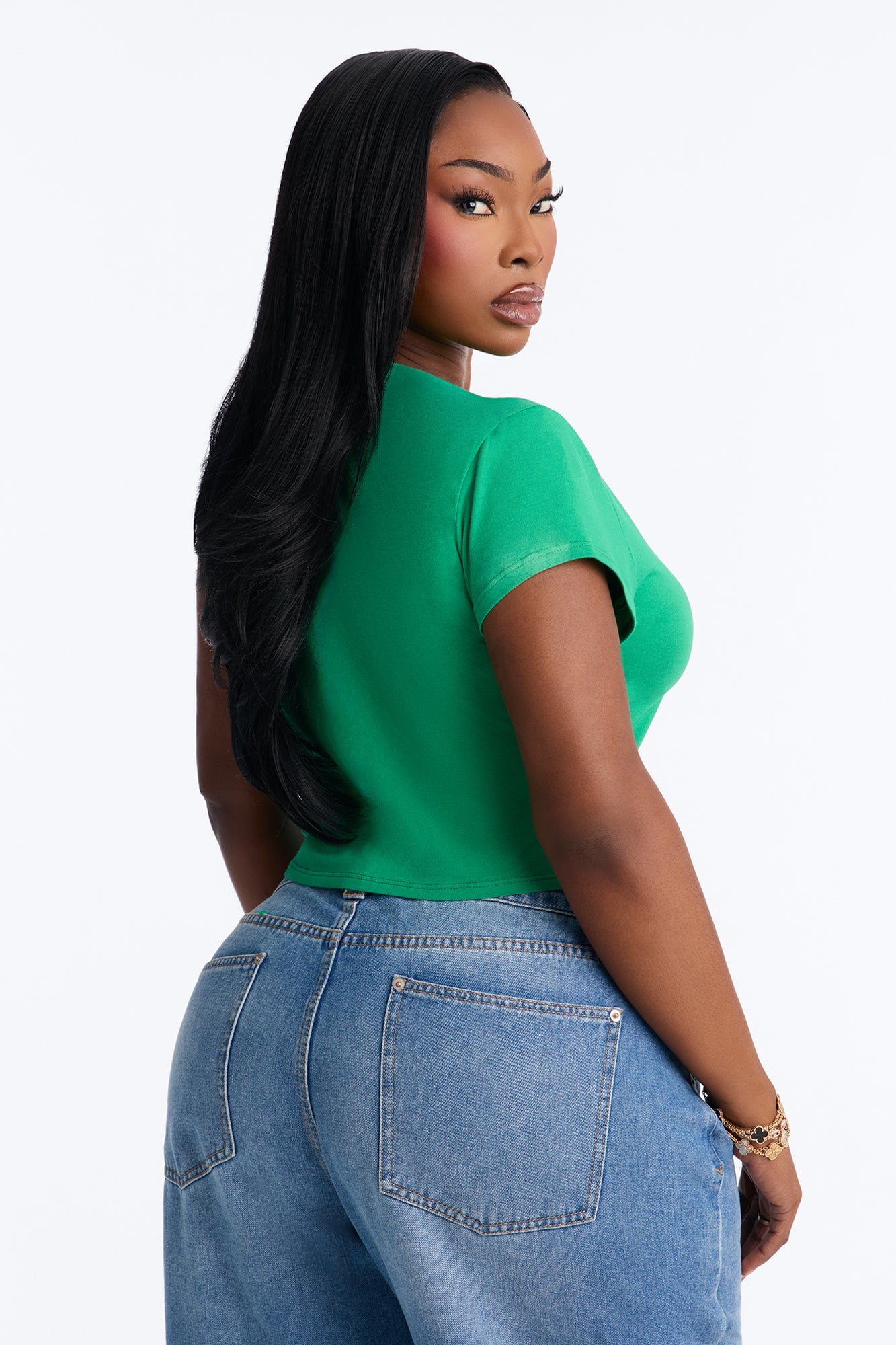 I Could Be Meaner Cropped Baby Tee - Green/combo image 4