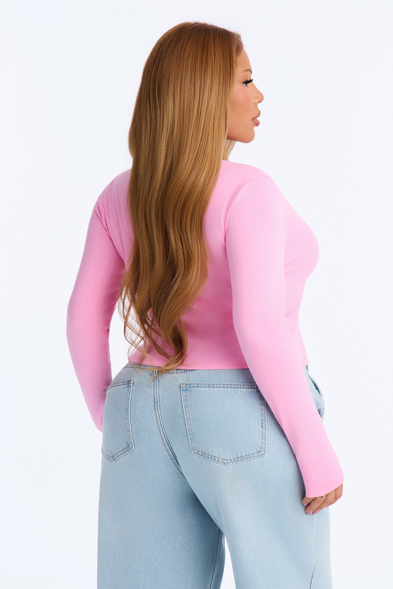 Kate Long Sleeve V-Neck Top - Pink image 3