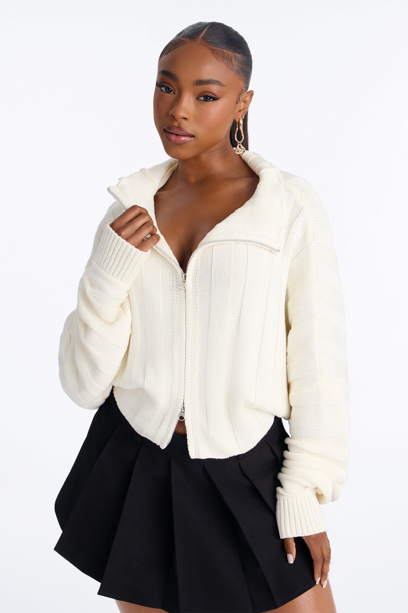 Cozy Girl Zip Front Cropped Cardigan Sweater - White image 5