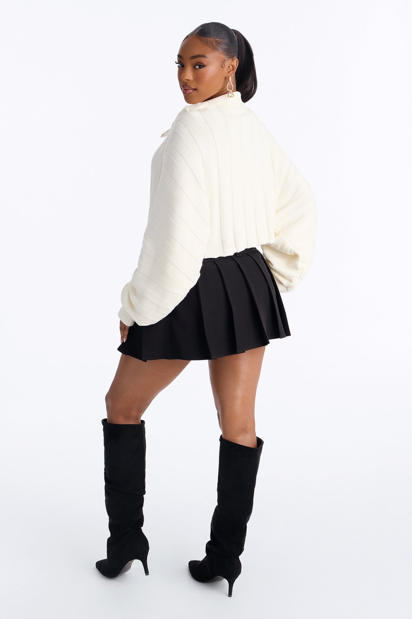 Cozy Girl Zip Front Cropped Cardigan Sweater - White image 8
