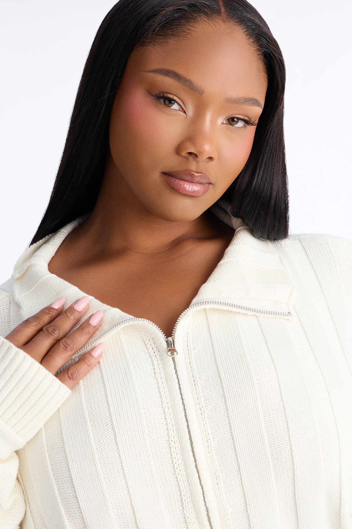 Cozy Girl Zip Front Cropped Cardigan Sweater - White image 3