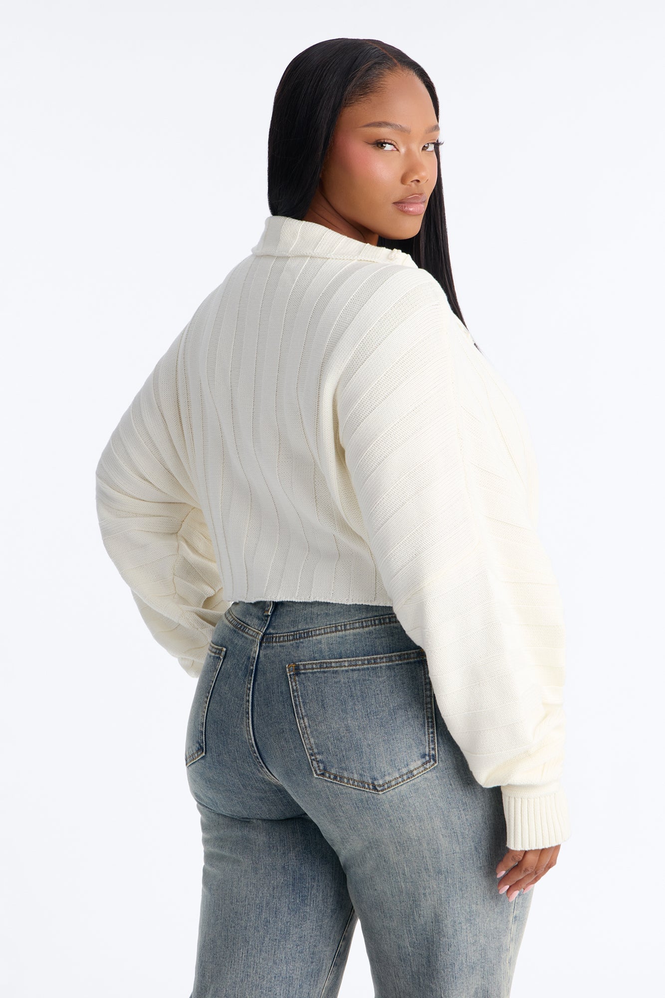 Cozy Girl Zip Front Cropped Cardigan Sweater - White image 4