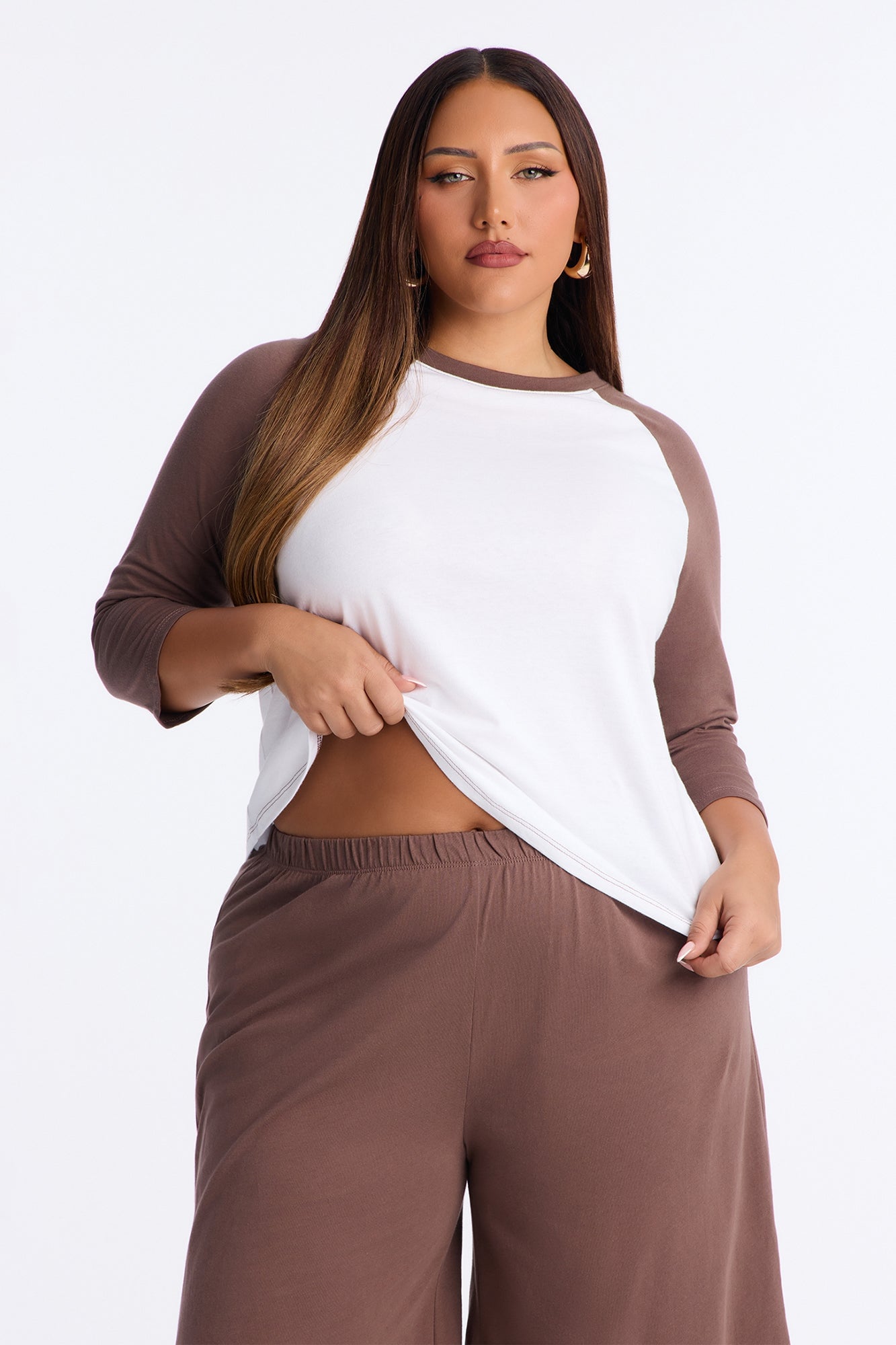 Sunday Stroll 3/4 sleeve Raglan Gaucho Set - Mocha/combo image 2