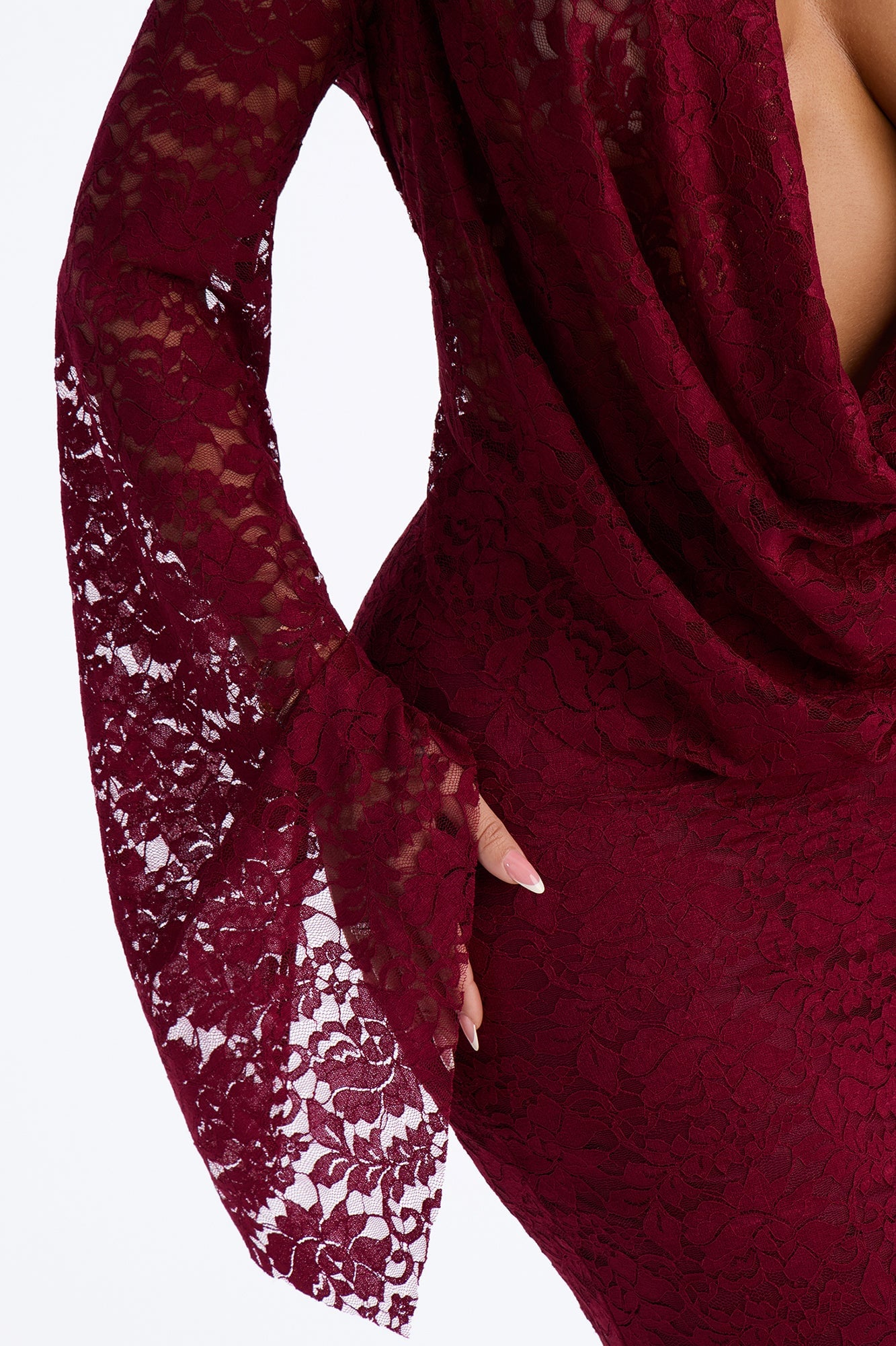 Mara Lace Cowl Midi Dress - Wine image 3