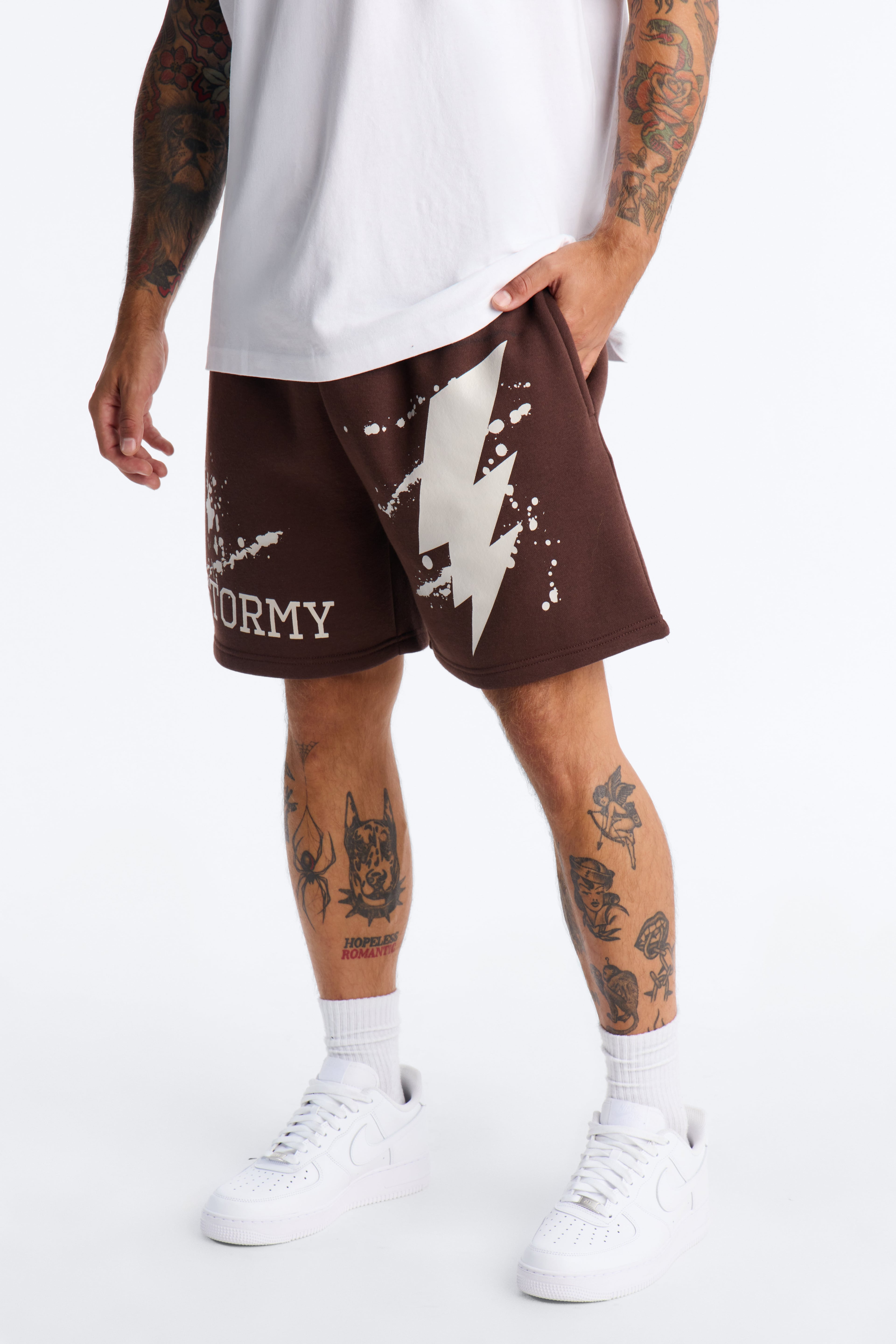 Stormy Night Relaxed Fleece Sweat Short - Brown/combo image 7