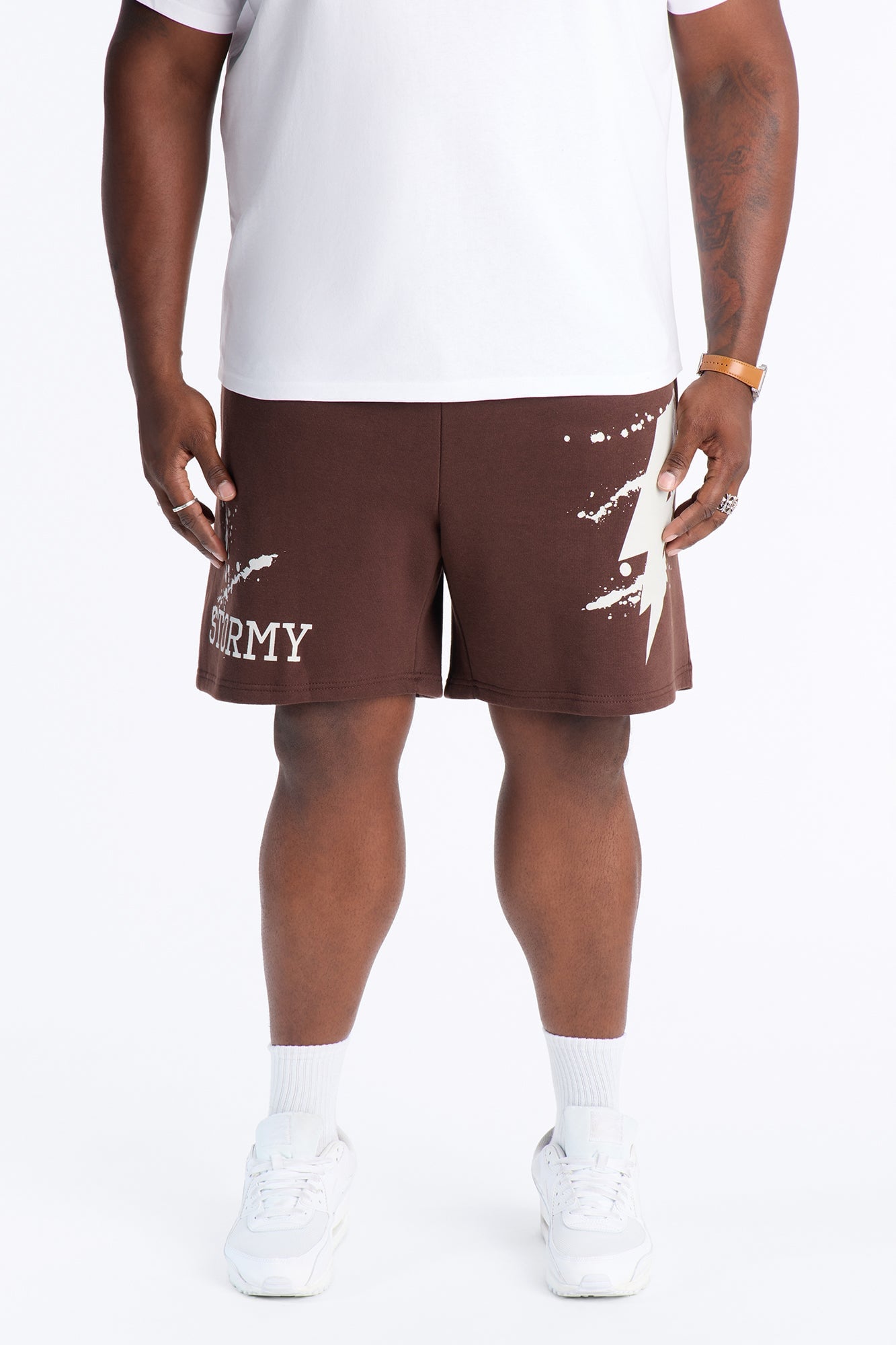 Stormy Night Relaxed Fleece Sweat Short - Brown/combo image 1
