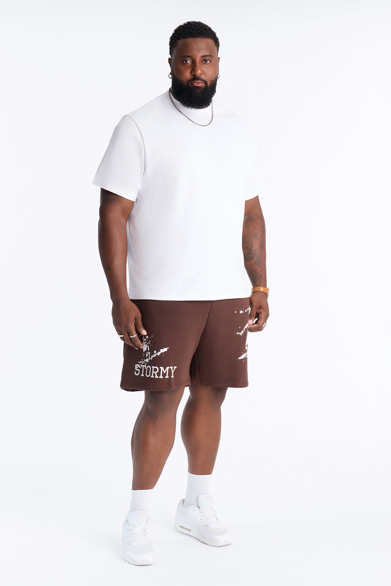 Stormy Night Relaxed Fleece Sweat Short - Brown/combo image 2