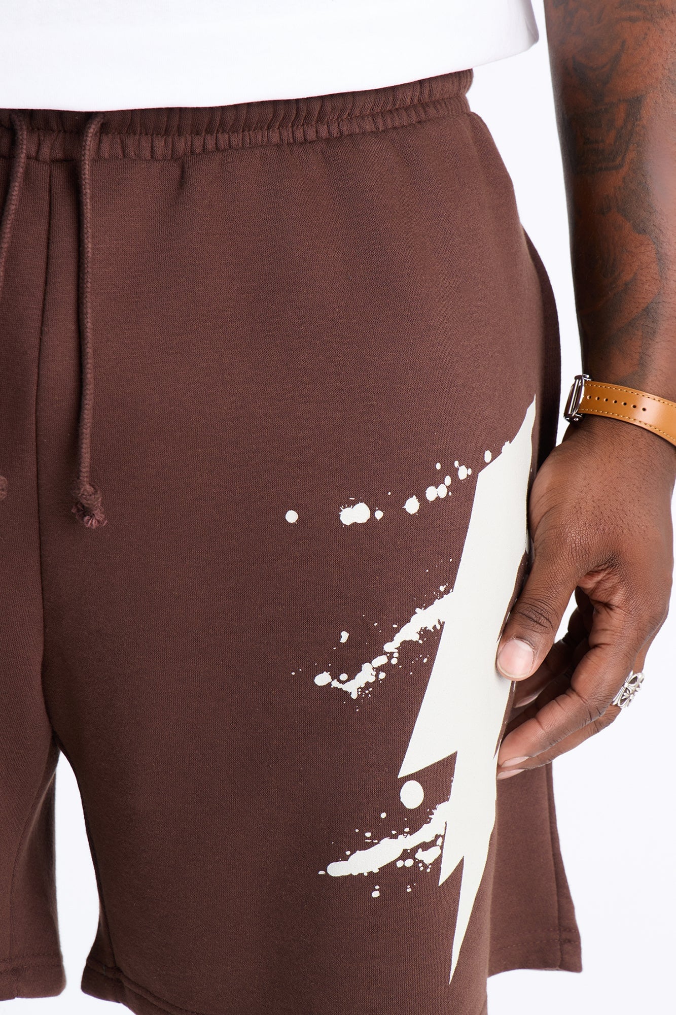 Stormy Night Relaxed Fleece Sweat Short - Brown/combo image 4