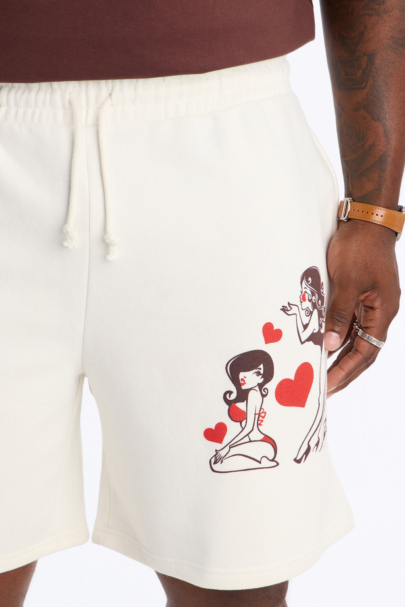 Kisses From My Love Relaxed Sweat Short - Cream/combo image 3
