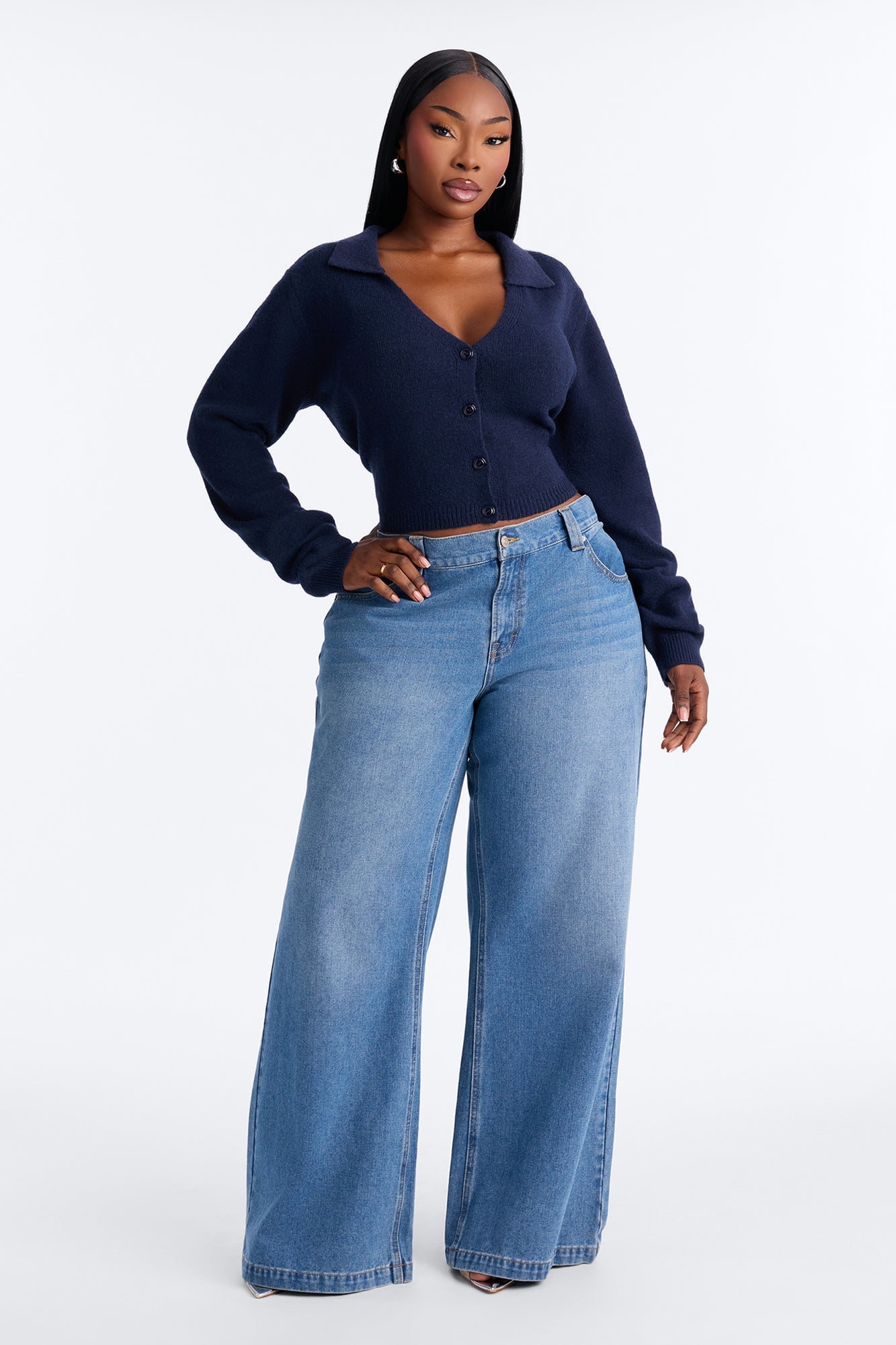 Slowing Down Collar Cropped Cardigan - Navy image 2