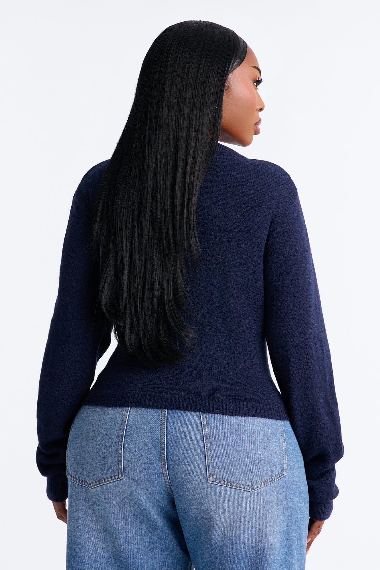 Slowing Down Collar Cropped Cardigan - Navy image 3