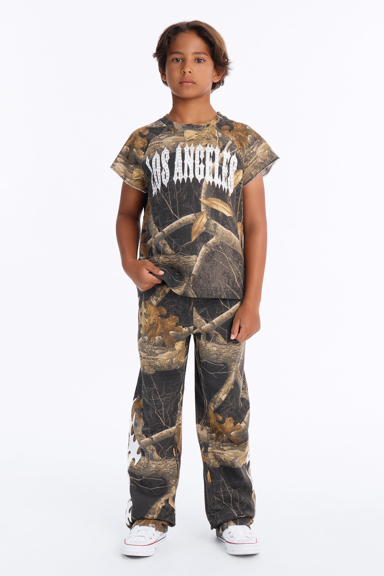 Mini Real Tree Shadow Los Angeles Rhinestone Fleece Muscle Tee - Camouflage image 2