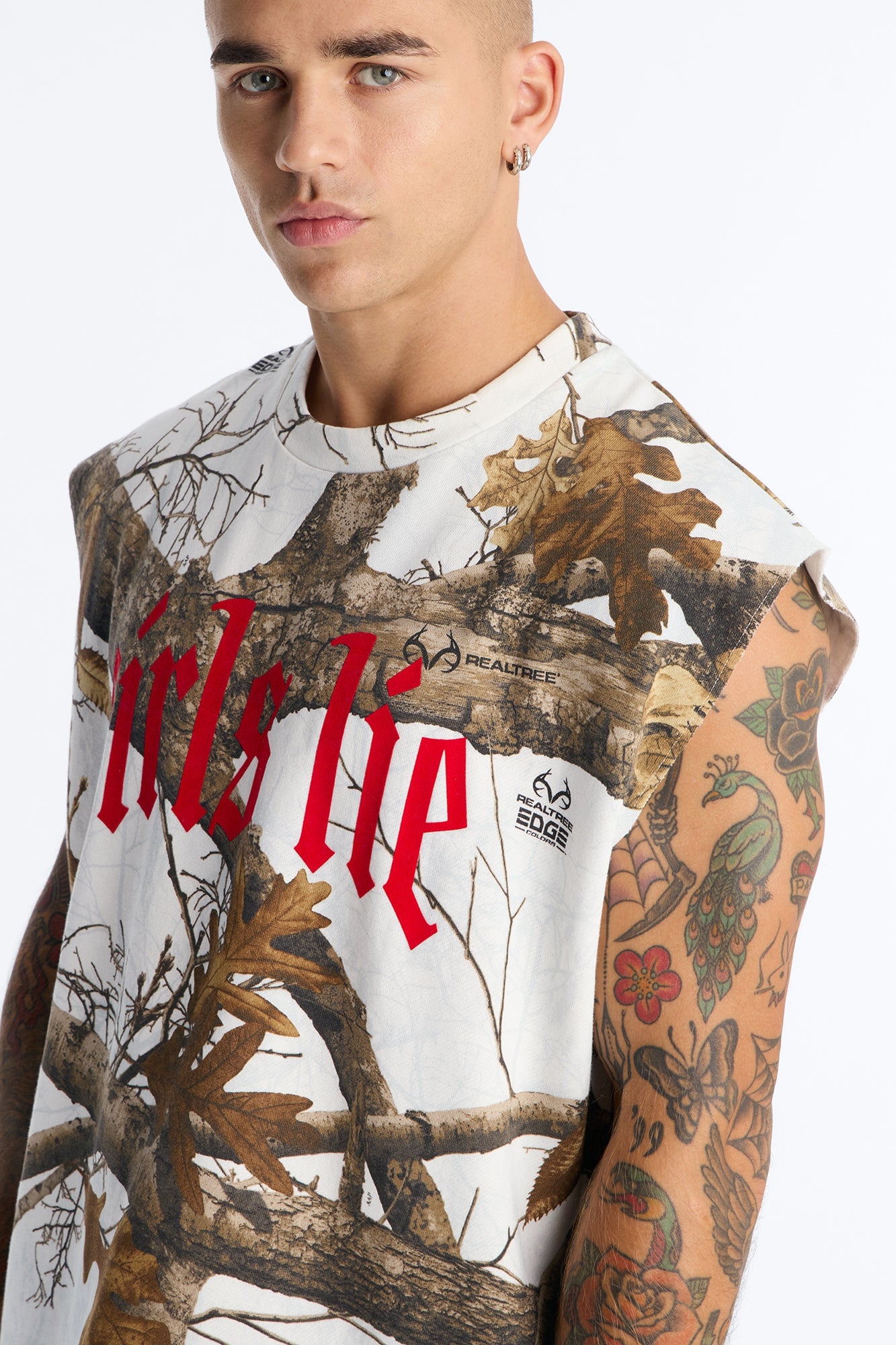 Real Tree Snow Girls Lie Flock Fleece Muscle Tee - Camouflage image 7